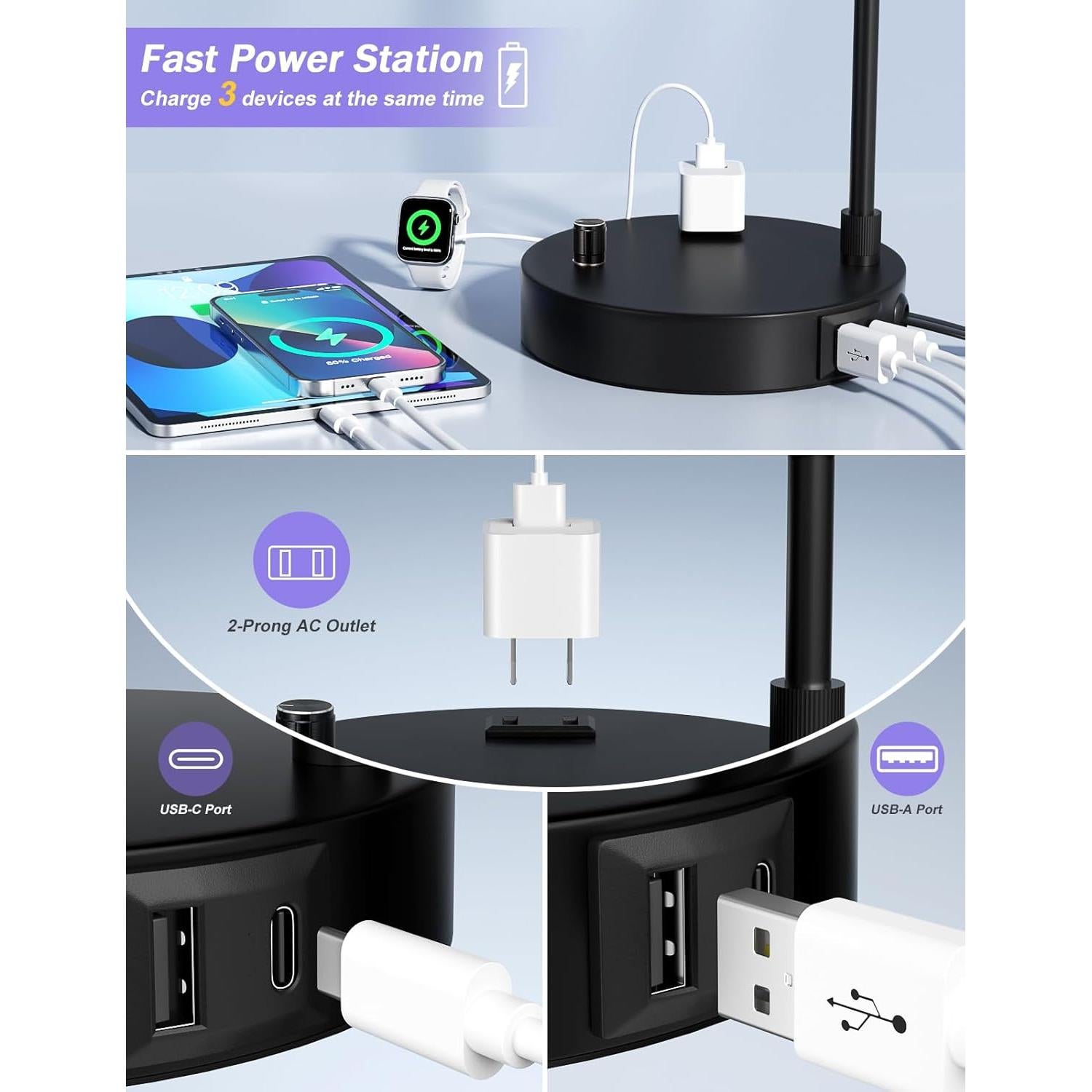 Lámpara de Mesa Regulable Innqoo con USB y Toma de Corriente