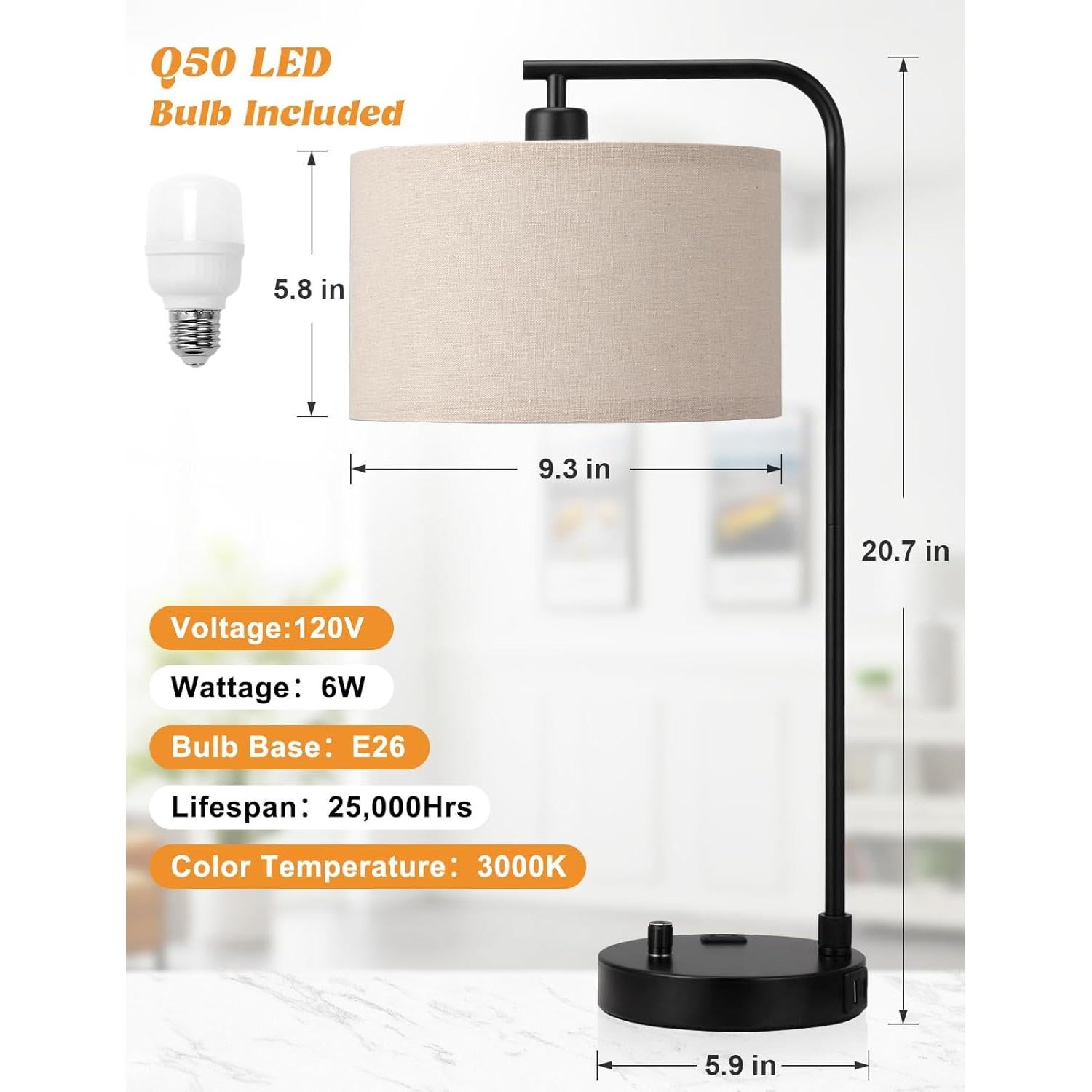 Lámpara de Mesa Regulable Innqoo con USB y Toma de Corriente