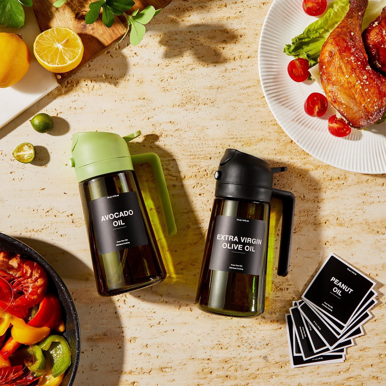 Dispensador de Aceite de Oliva CXINYI 470ml 2 en 1 con Etiquetas