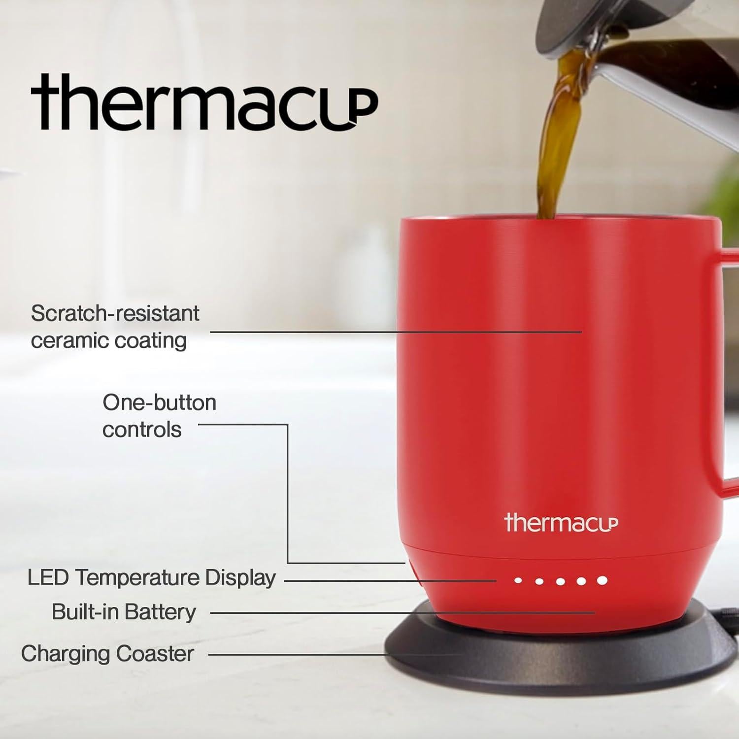 Taza Térmica Inteligente Thermacup 12oz Rojo Cereza