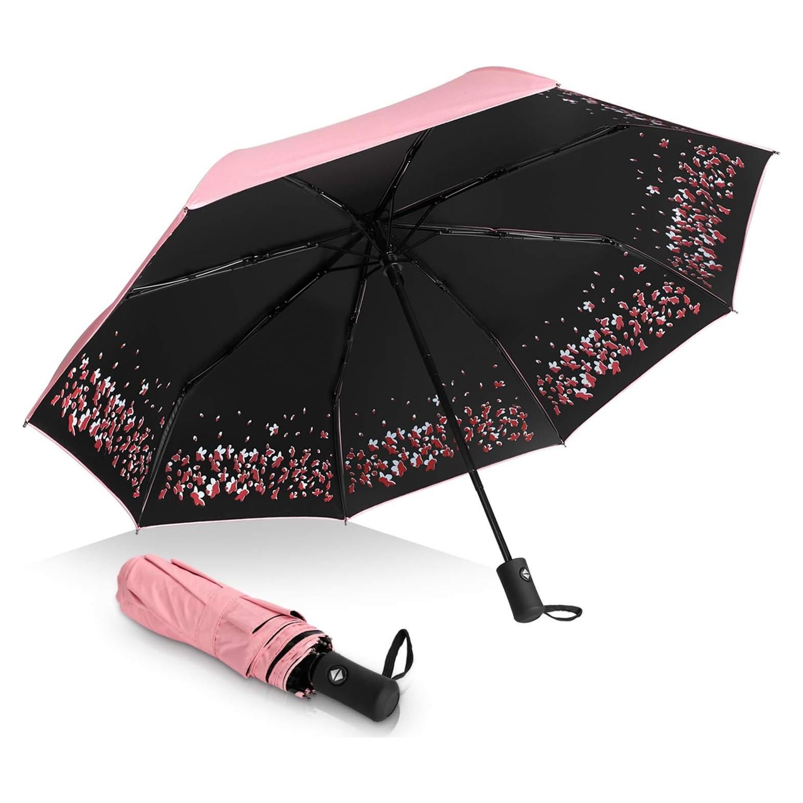 Paraguas Plegable Sakura Rosa - A Prueba de Viento y Lluvia