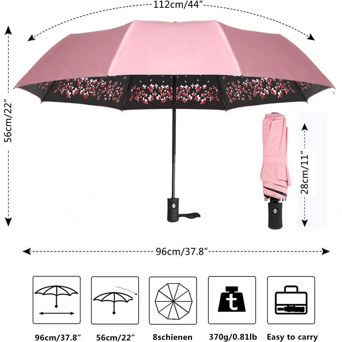 Paraguas Plegable Sakura Rosa - A Prueba de Viento y Lluvia