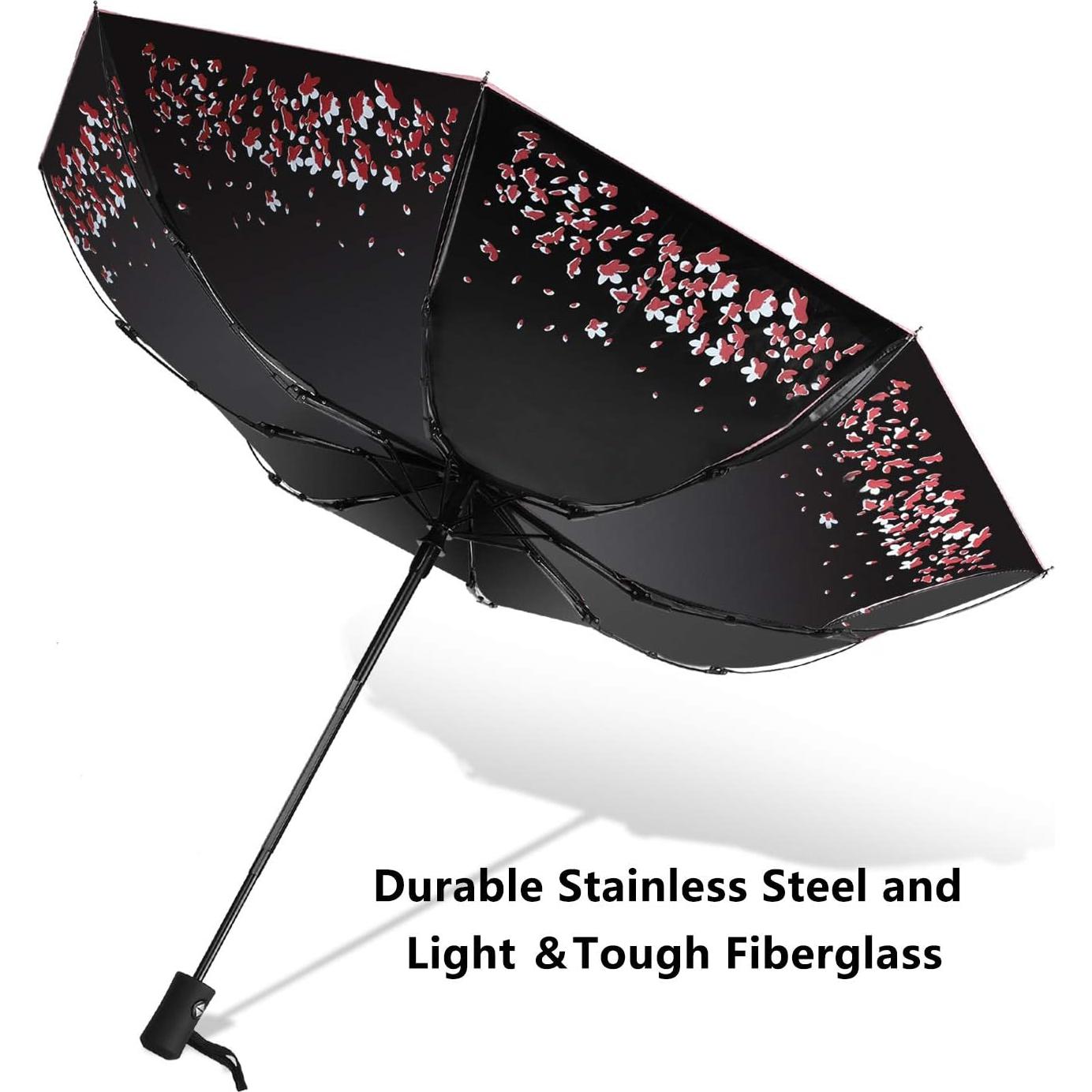 Paraguas Plegable Sakura Rosa - A Prueba de Viento y Lluvia