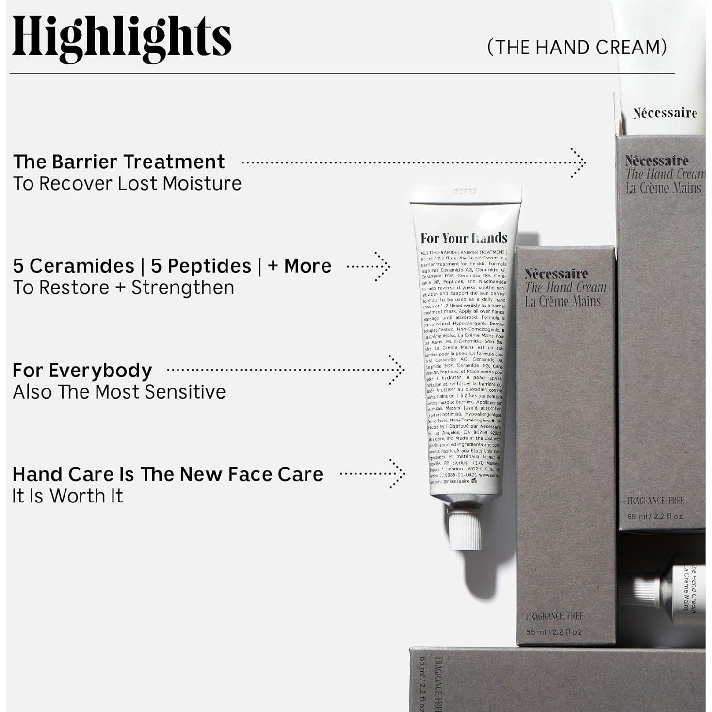 Crema de Manos Nécessaire 65.2 ml - Hidratante Sin Fragancia