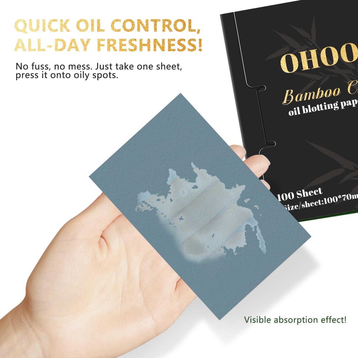 Face Oil Blotting Paper Oil Absorbing Sheets for Oily Skin Bamboo Charcoal Green Tea Face Wipes for Makeup Clean Bamboo Charcoal 100 Count