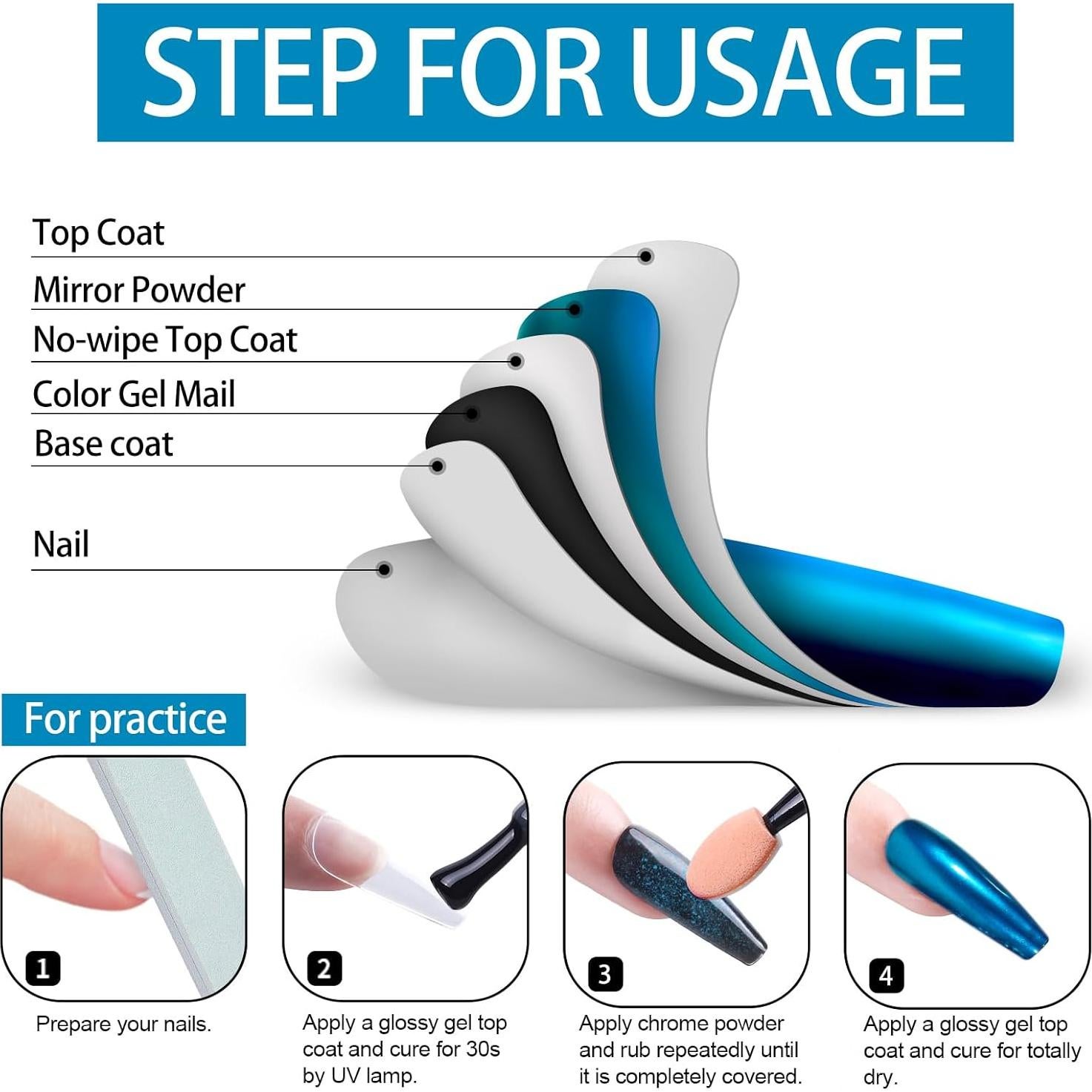 Polvo de Uñas Cromado Artdone Azure 40g - Efecto Espejo