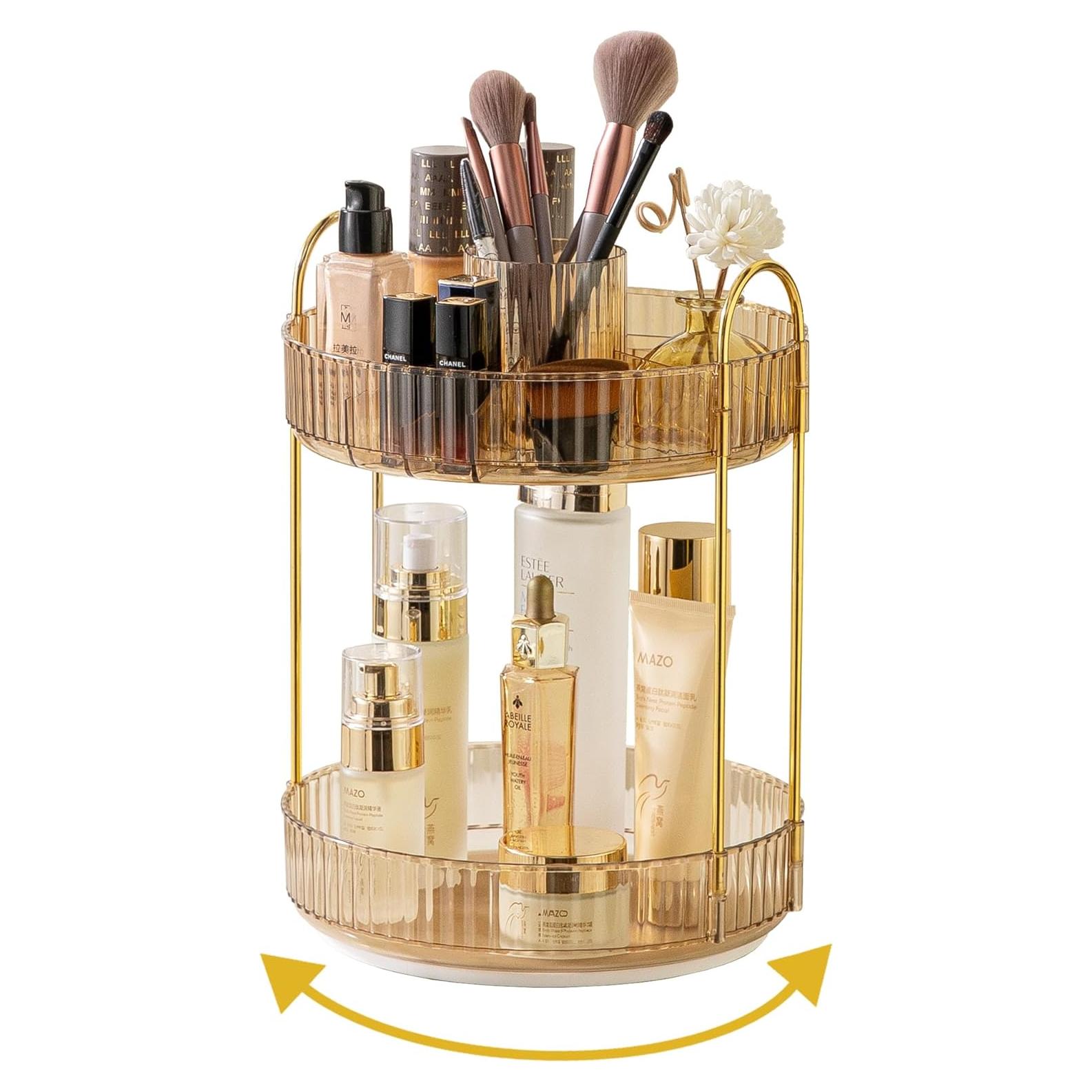 Organizador de Maquillaje Rotatorio 360 Asayuee Oro 2 Niveles