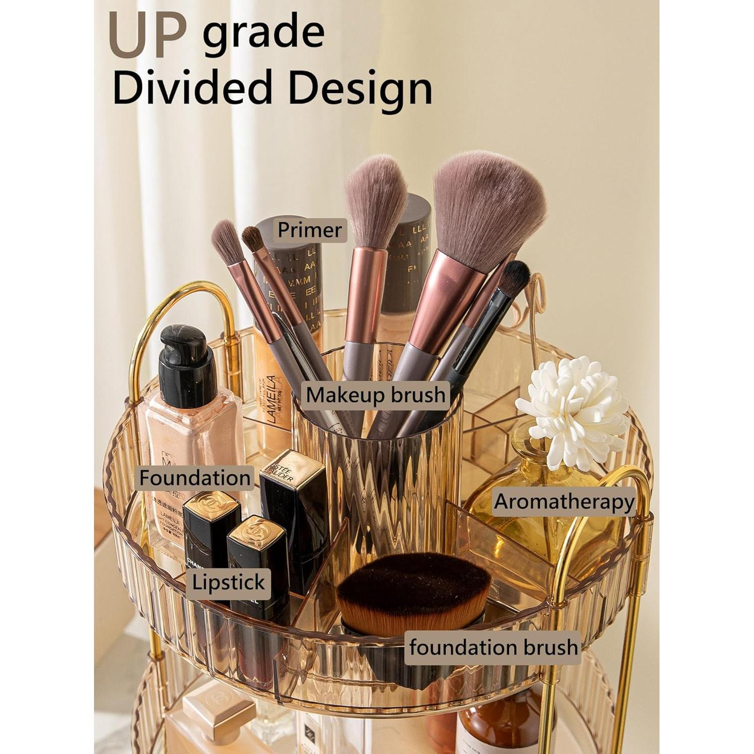 Organizador de Maquillaje Rotatorio 360 Asayuee Oro 2 Niveles