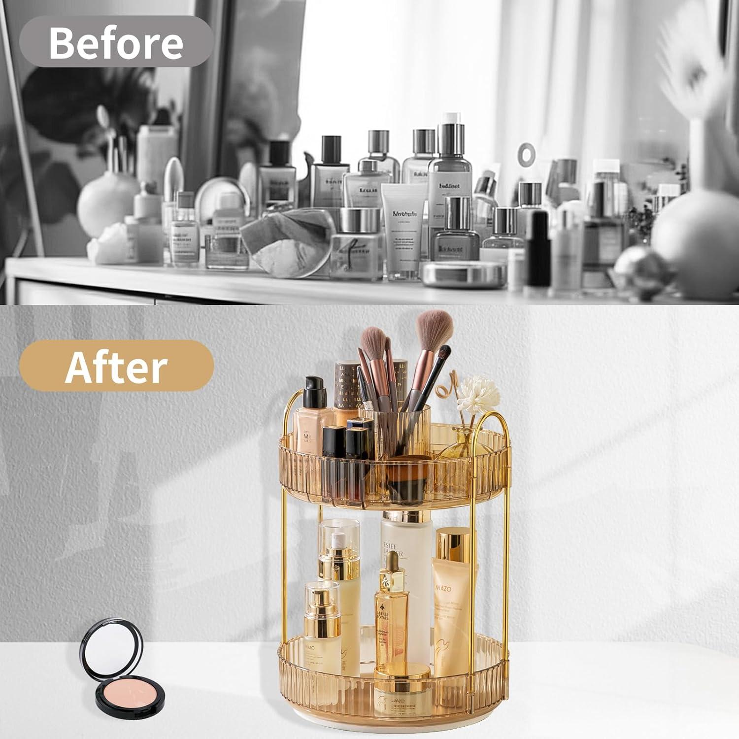 Organizador de Maquillaje Rotatorio 360 Asayuee Oro 2 Niveles