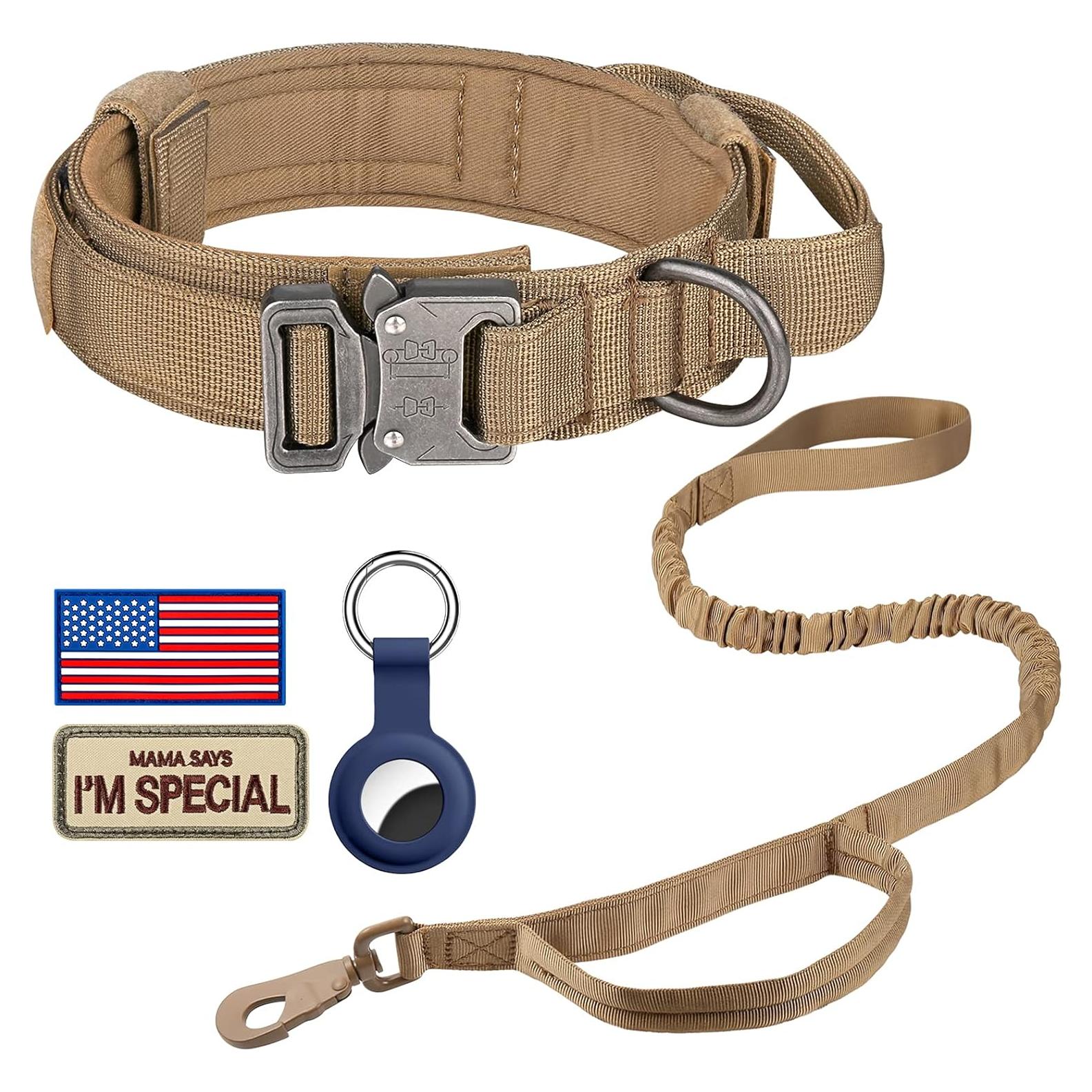 Collar y Correa Táctico DAGANXI para Perros Grandes Marrón