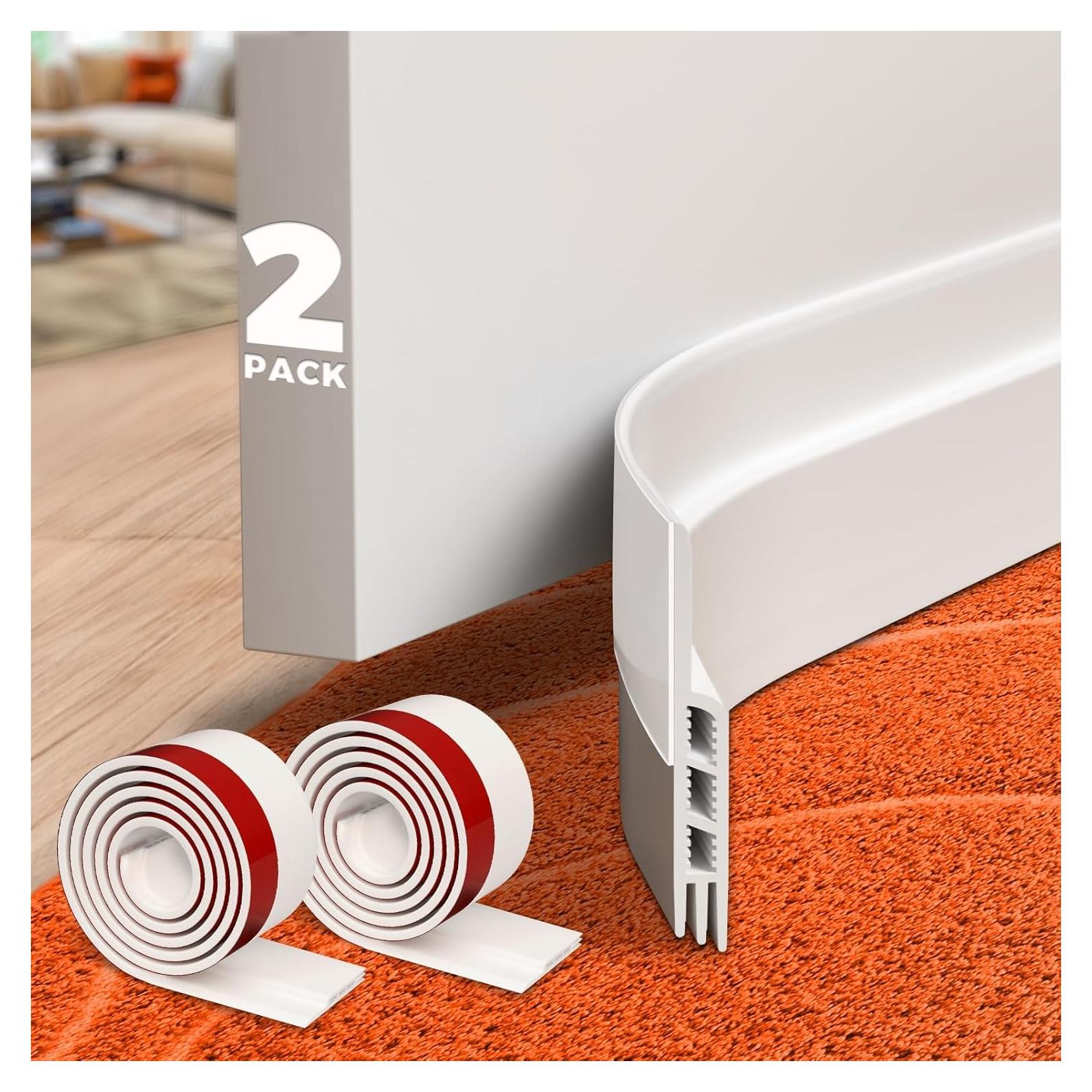 Holikme 2 Pack Door Draft Stopper Sheets, Rolls & Strips Under Door Draft Blocker Insulator Doors Sweep Weather Stripping Noise Stopper Strong Adhesive, White