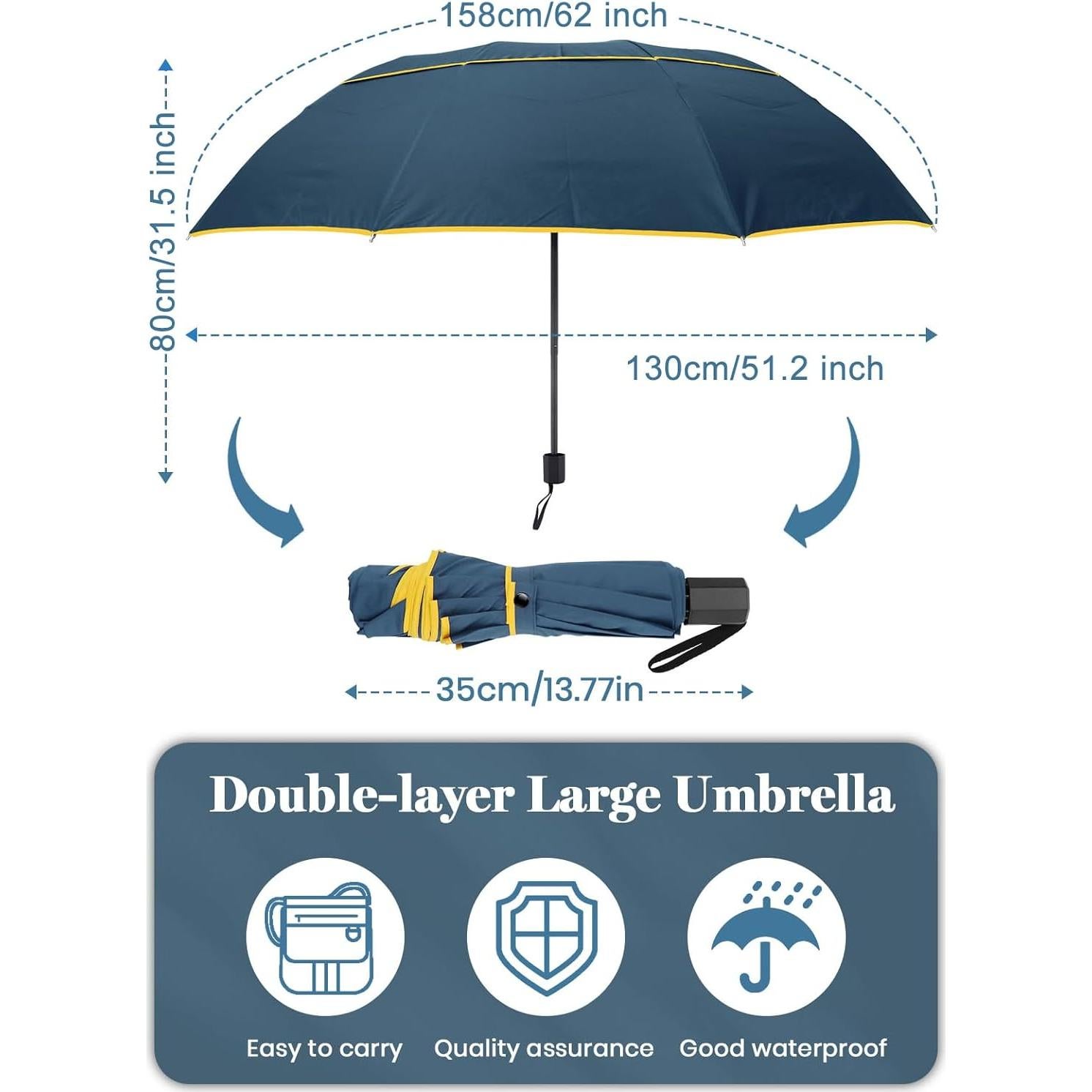 Paraguas de Golf Kalolary 158 cm Plegable Impermeable Azul