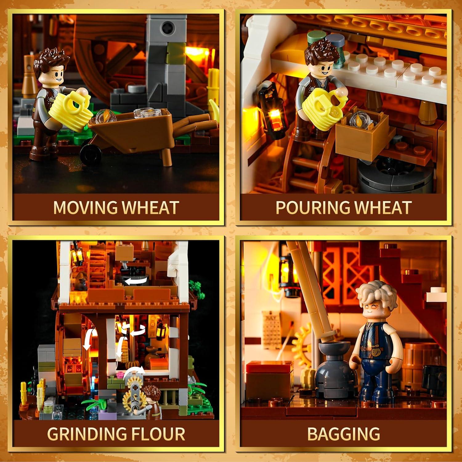 FUNWHOLE Molino de Agua Medieval 1278 Pcs con Luz LED