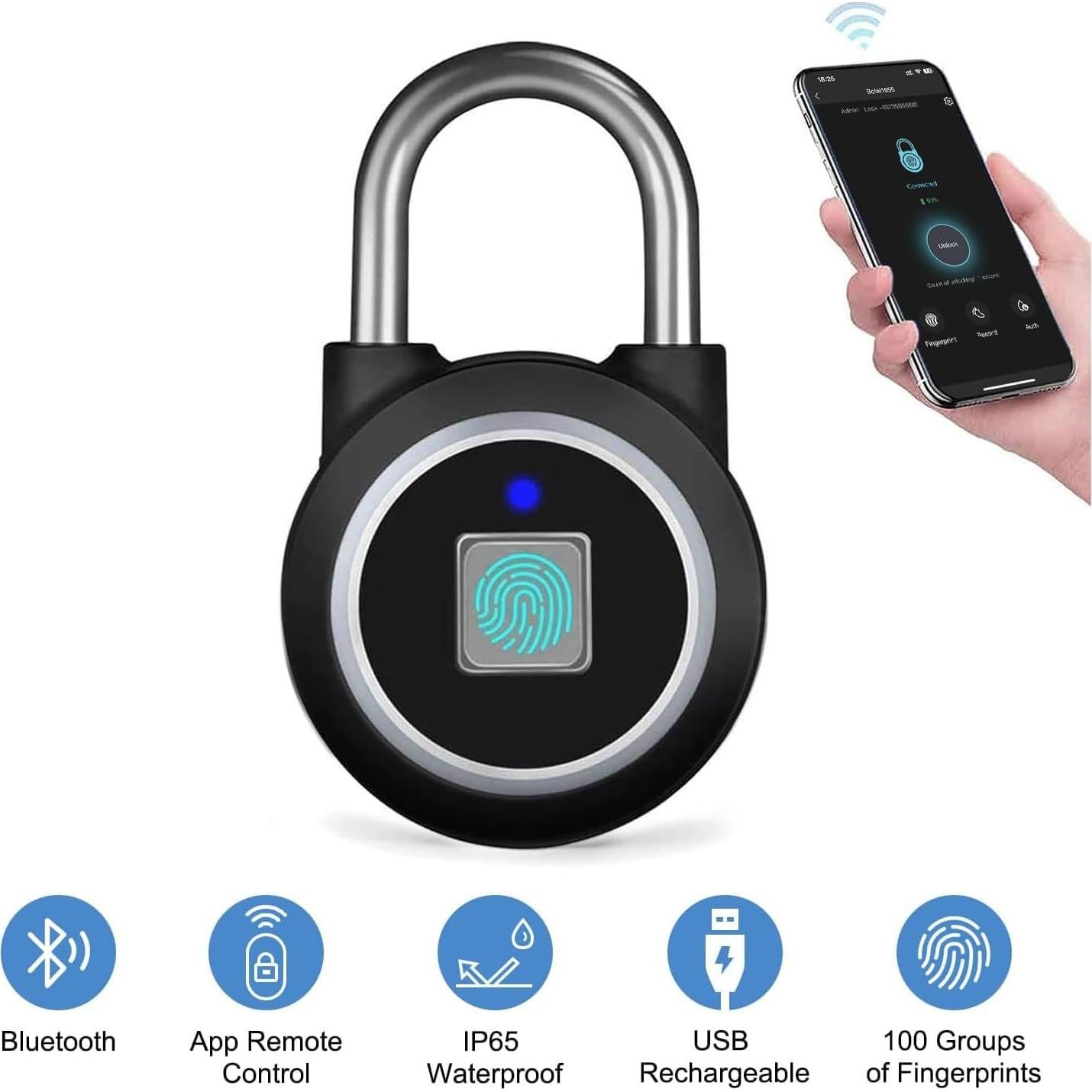 Candado Inteligente MEGAFEIS de Huella Digital Bluetooth Negro