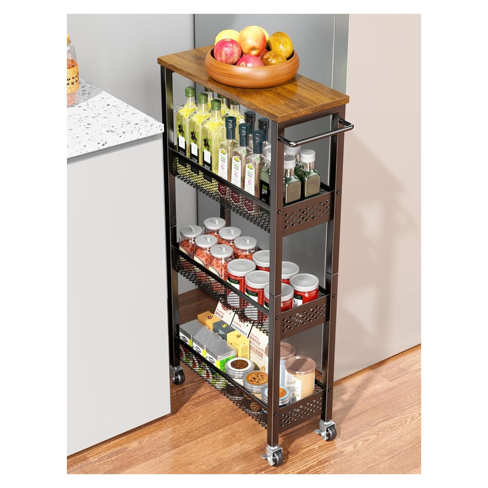 Carro de Almacenamiento Delgado OKZEST 4 Niveles 18 cm Negro