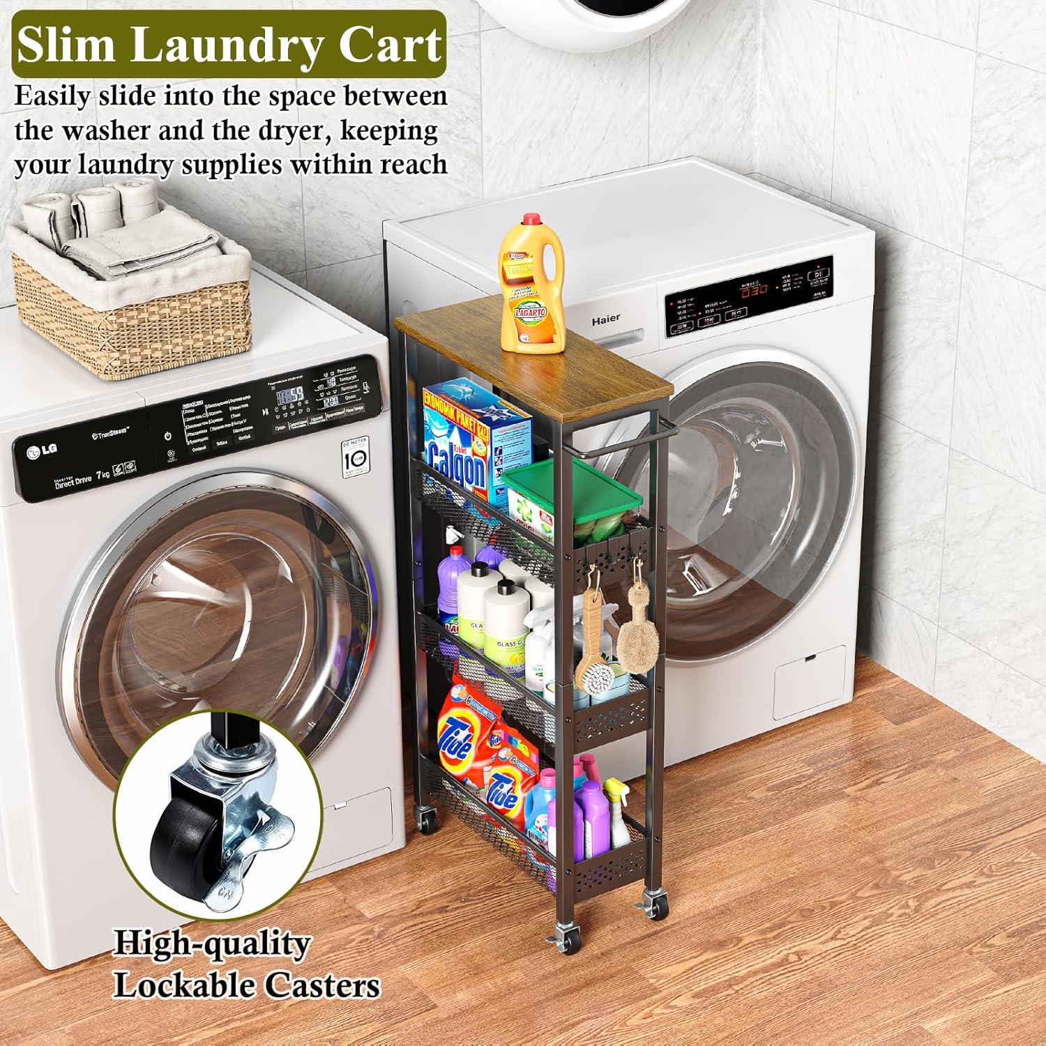 Carro de Almacenamiento Delgado OKZEST 4 Niveles 18 cm Negro