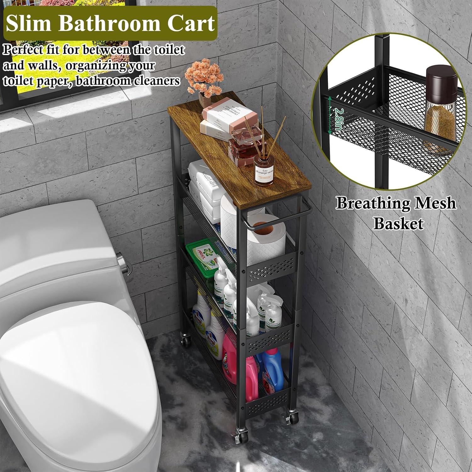 Carro de Almacenamiento Delgado OKZEST 4 Niveles 18 cm Negro