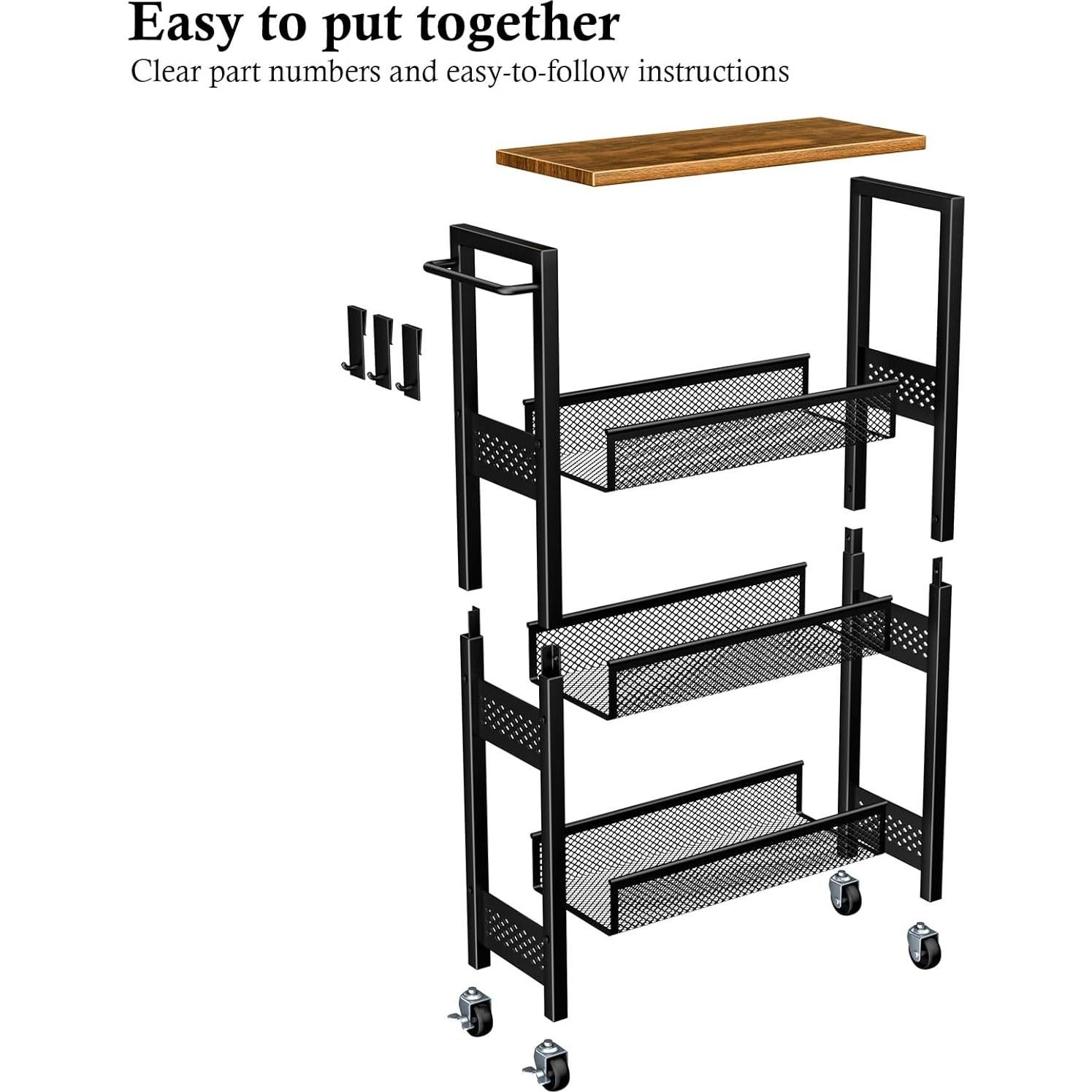 Carro de Almacenamiento Delgado OKZEST 4 Niveles 18 cm Negro