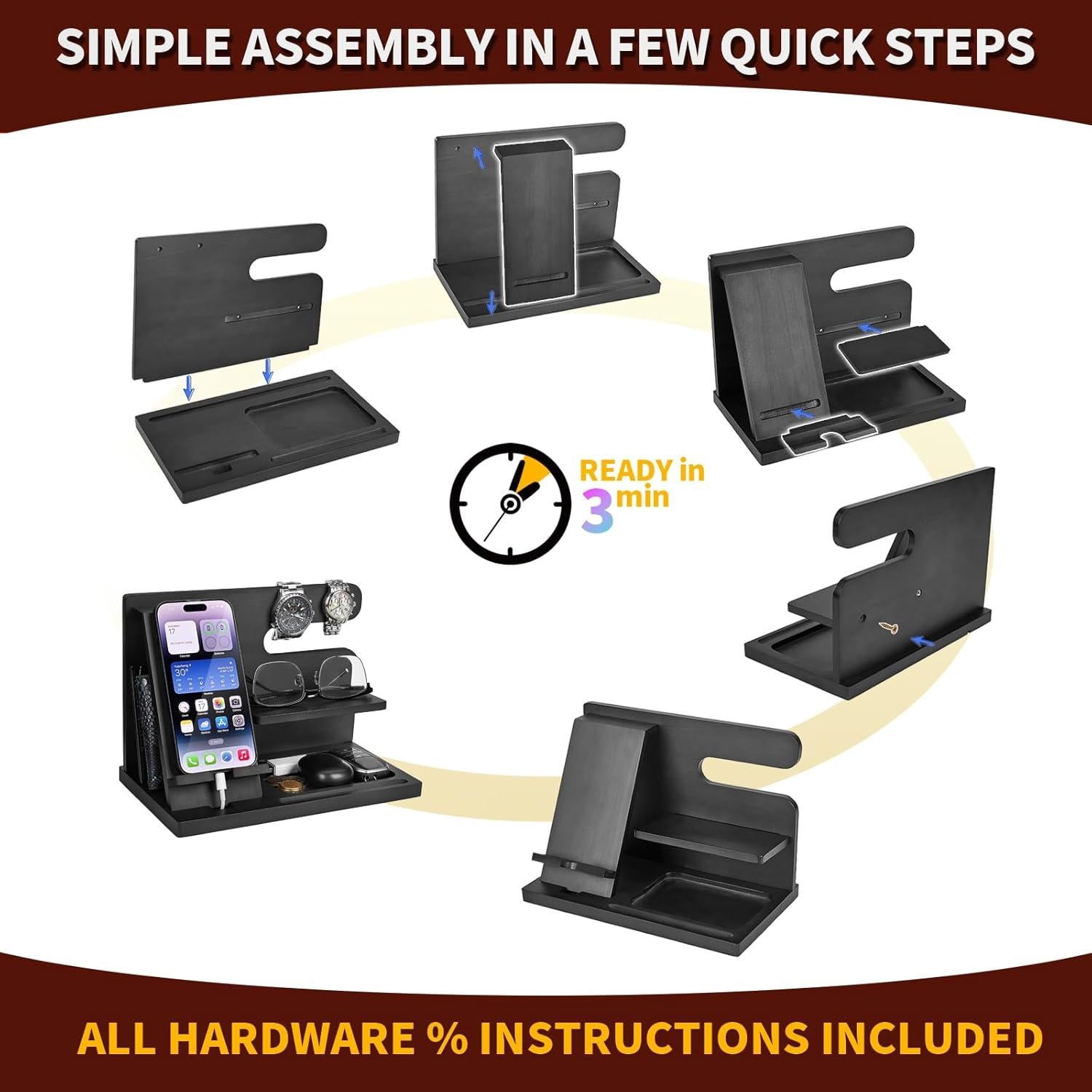 Estación de Acoplamiento de Madera Pinzoveno - Organizador Negro