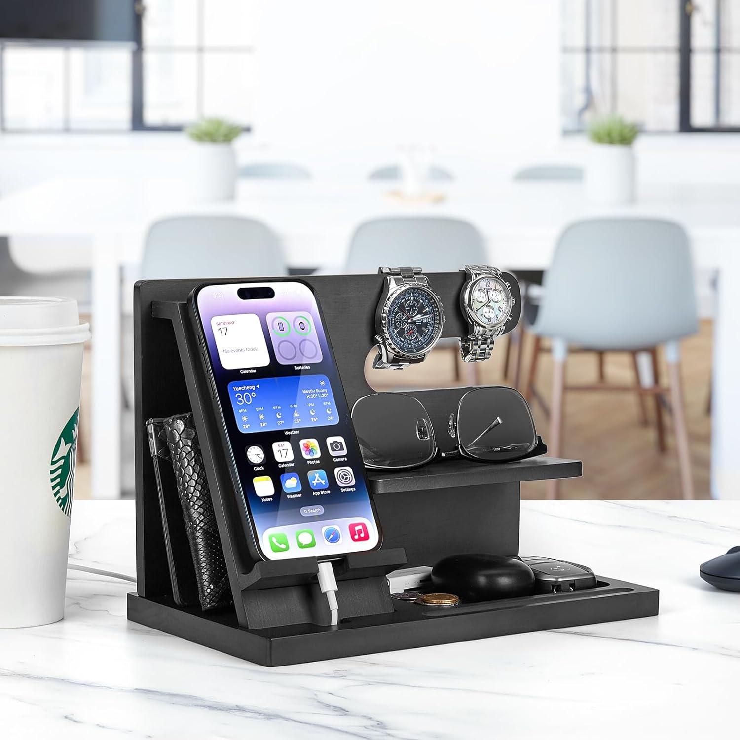 Estación de Acoplamiento de Madera Pinzoveno - Organizador Negro