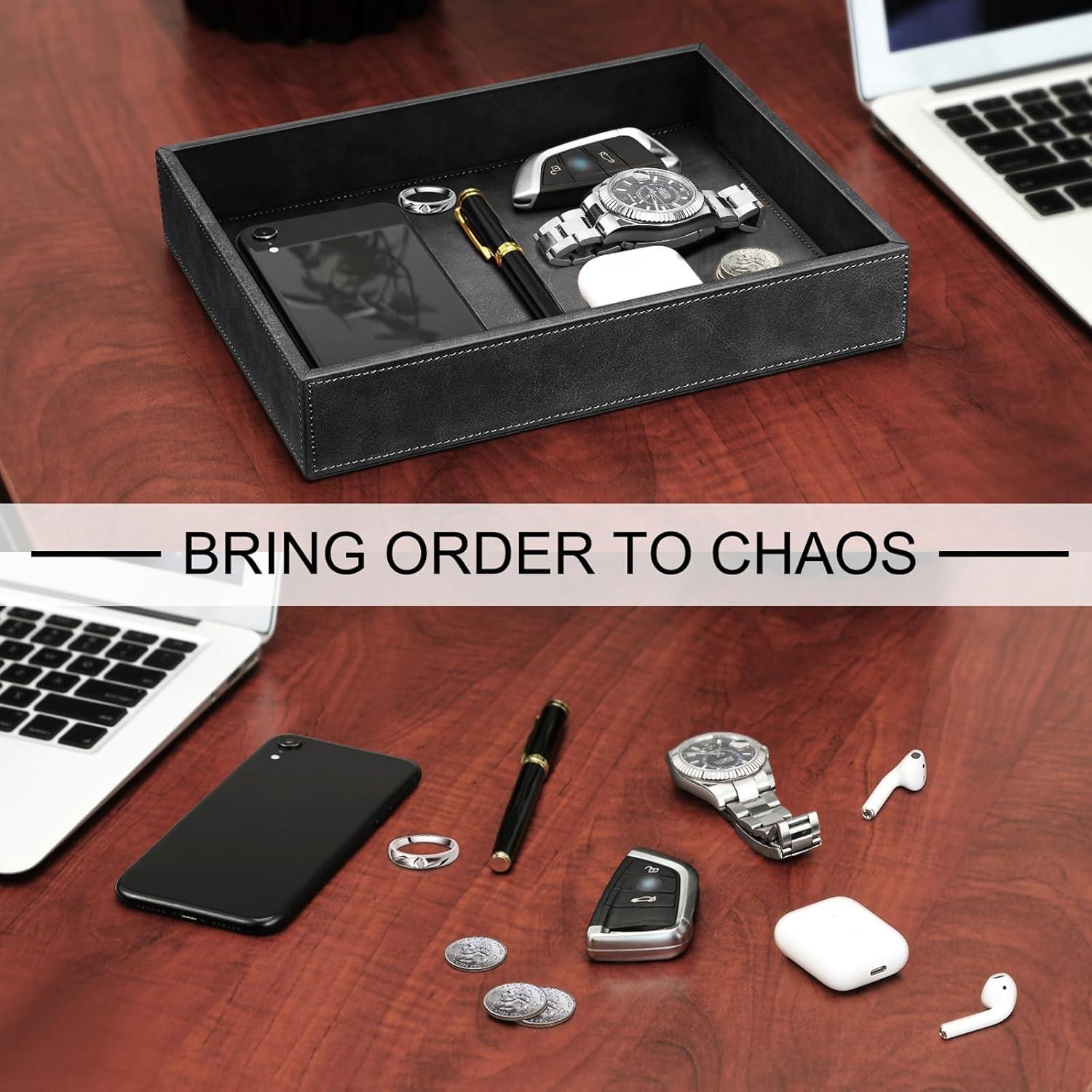 Bandeja Organizador de Escritorio SITHON de Cuero PU Negra