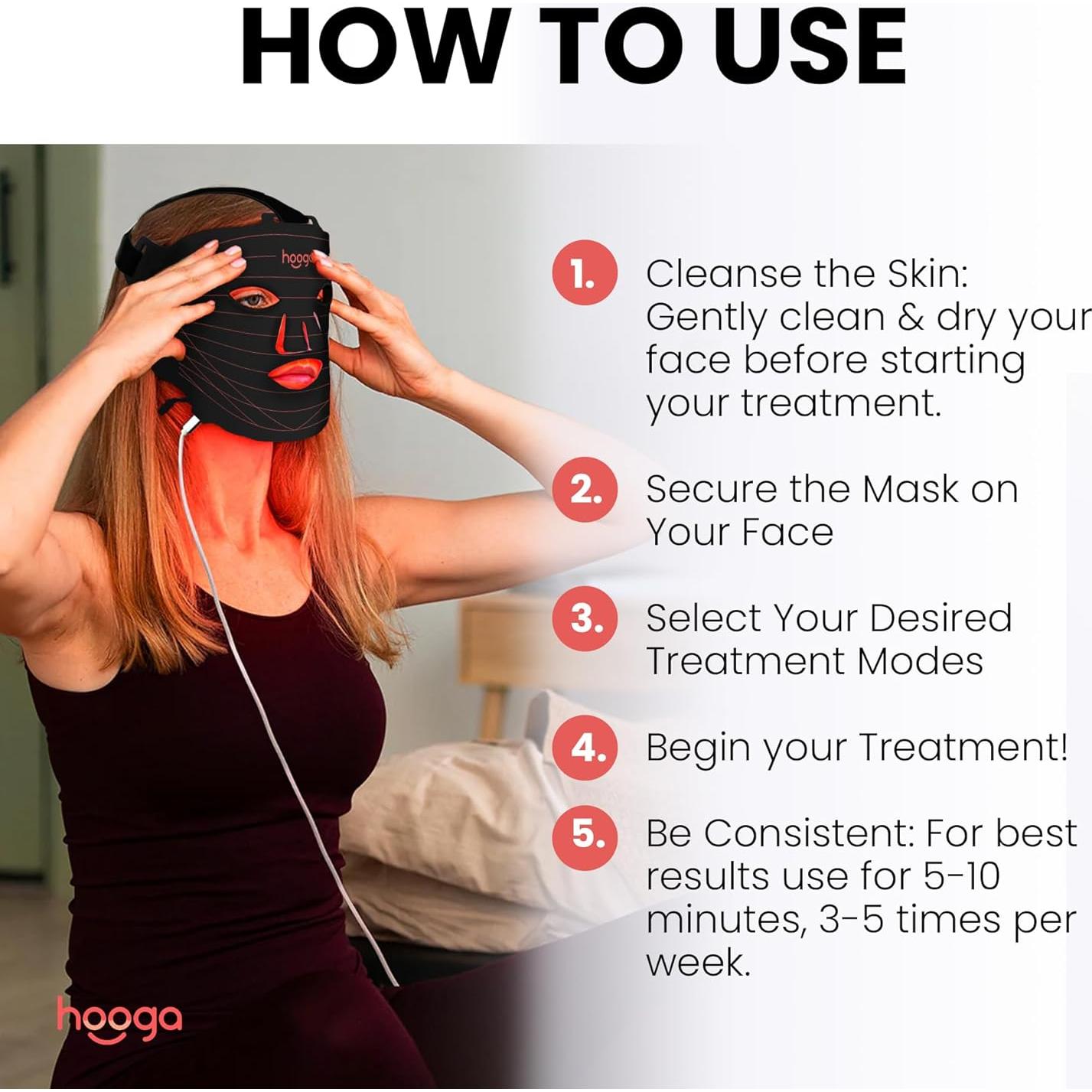 Máscara de Terapia de Luz Roja LED Hooga Combo Cara/Cuello