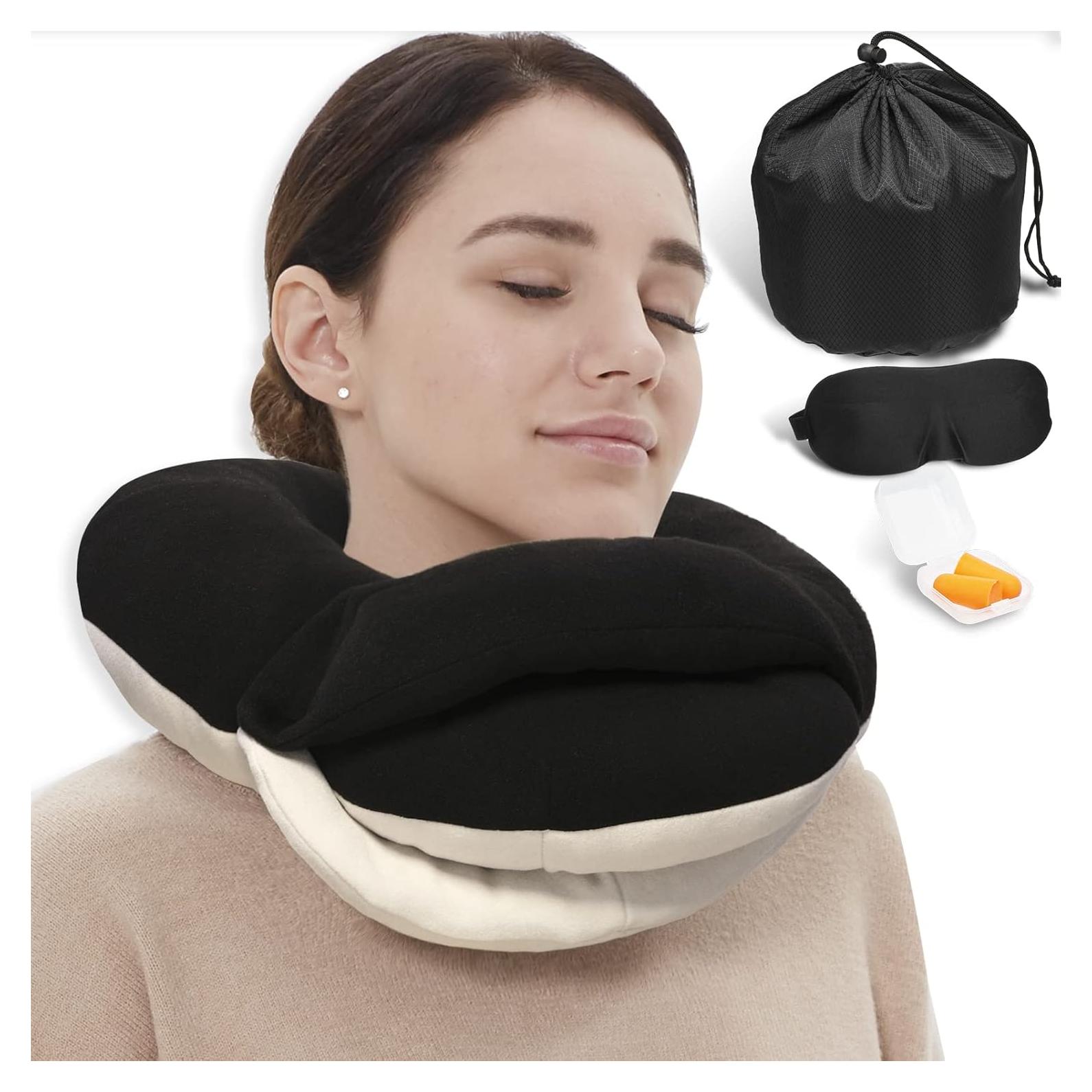 Almohada de Viaje Ergonomica BUYUE para Cuello Adulto Negra