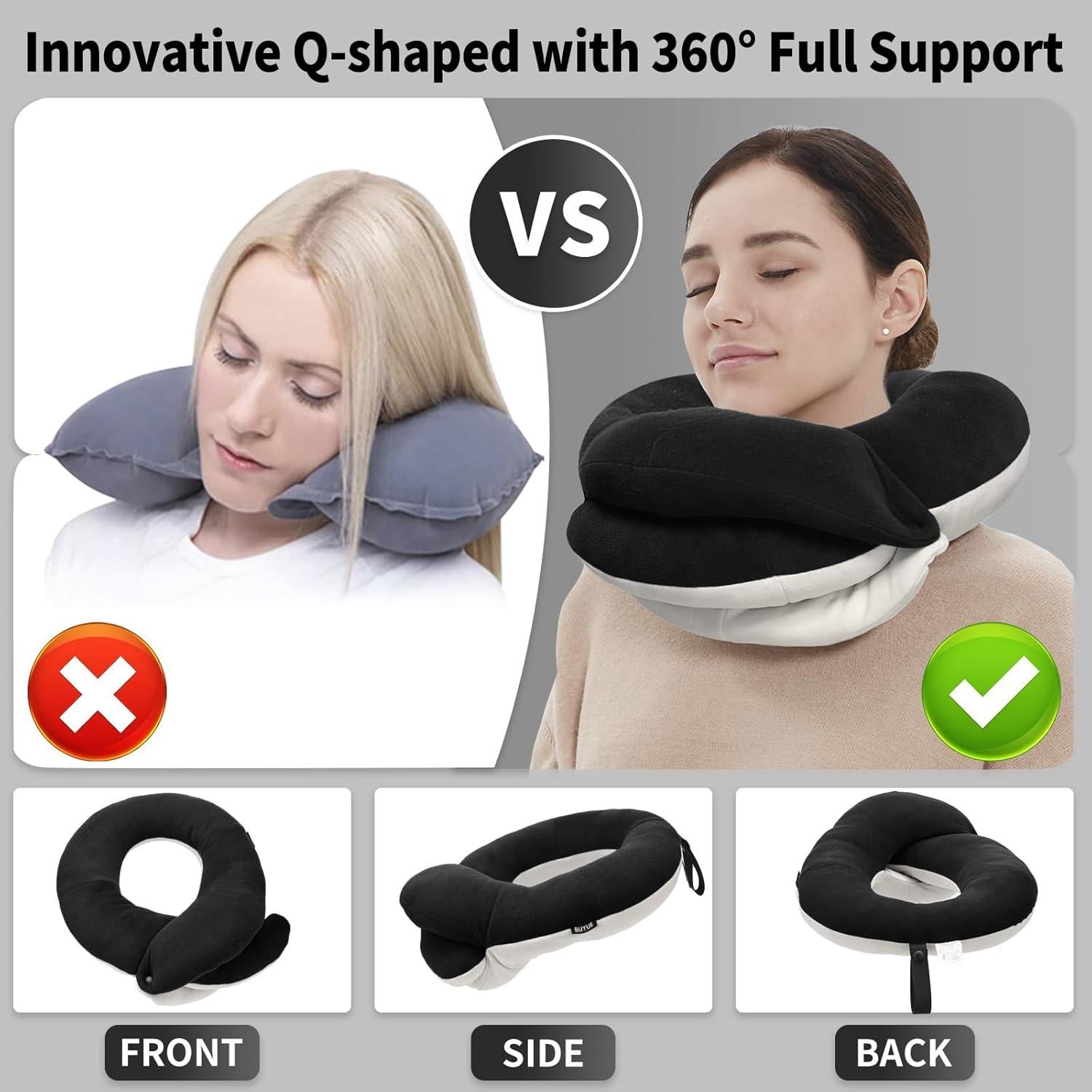 Almohada de Viaje Ergonomica BUYUE para Cuello Adulto Negra