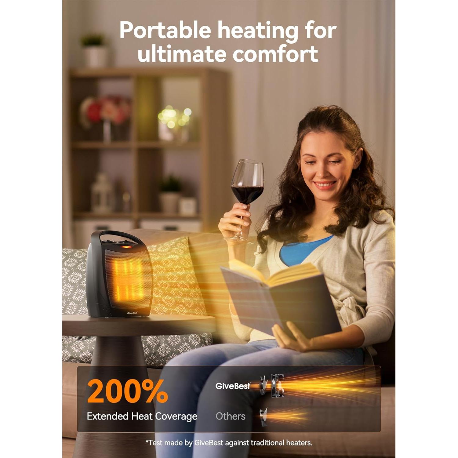 Calentador Eléctrico Portátil GiveBest PTC-SH905S 1500W Negro