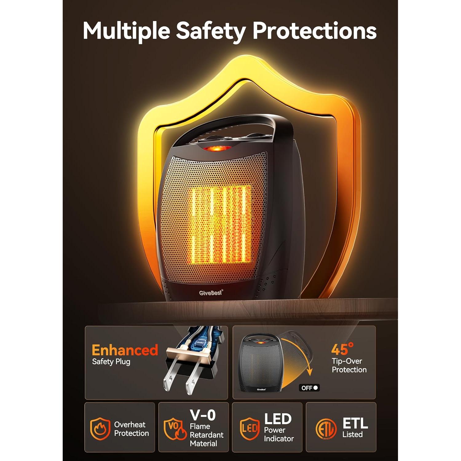 Calentador Eléctrico Portátil GiveBest PTC-SH905S 1500W Negro