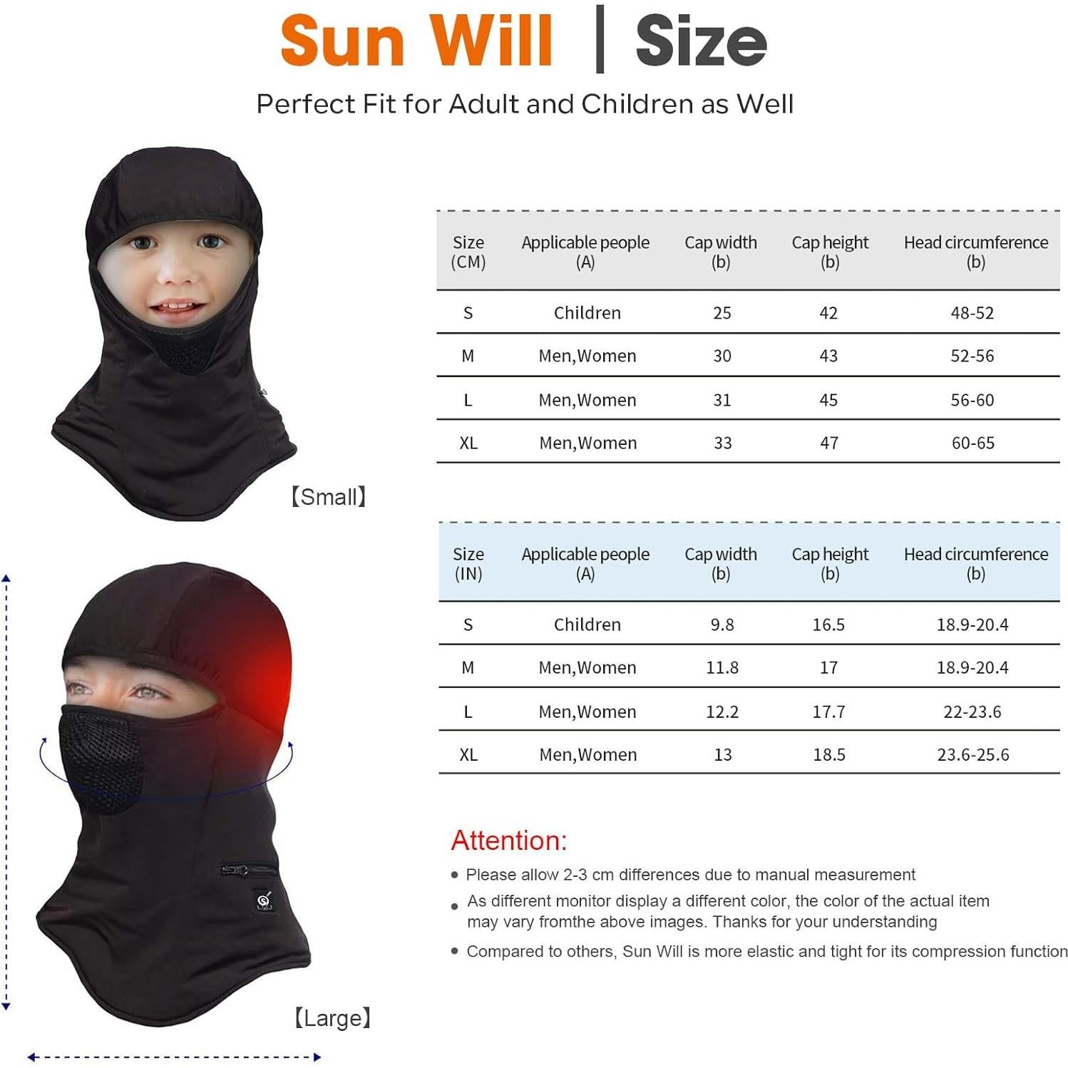 Pasamontañas Calentado Unisex Negro con Batería Recargable