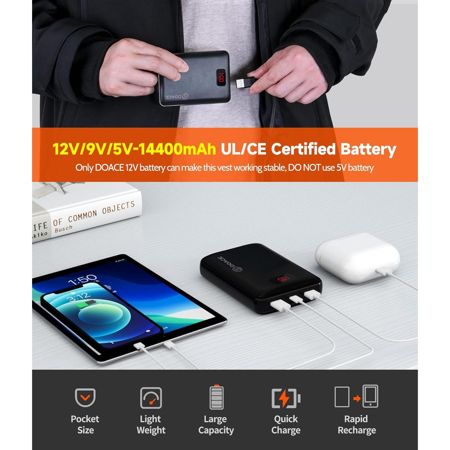 Chaqueta Térmica DOACE 12V Unisex con Batería 14400mAh