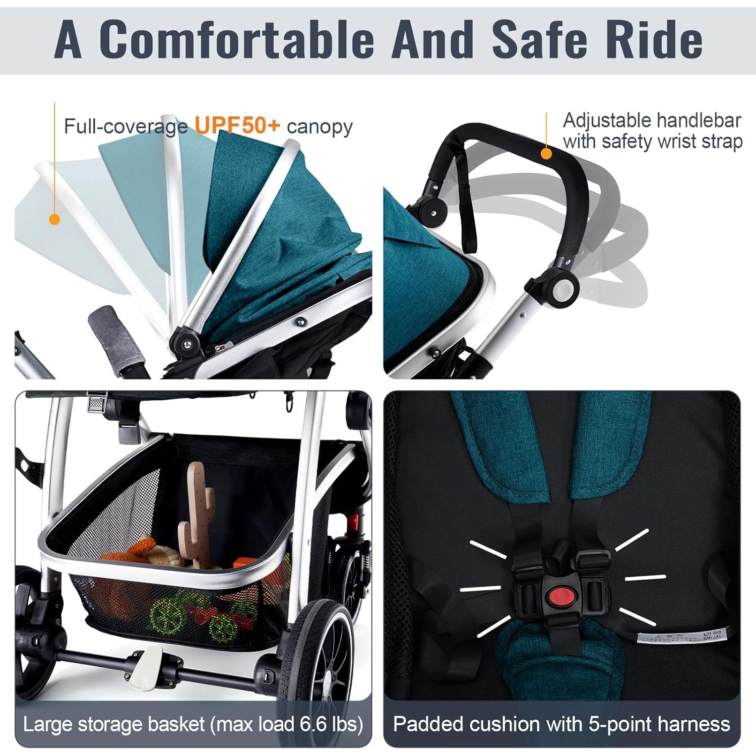 Cochecito 2 en 1 Hagaday Azul Reversible Plegable