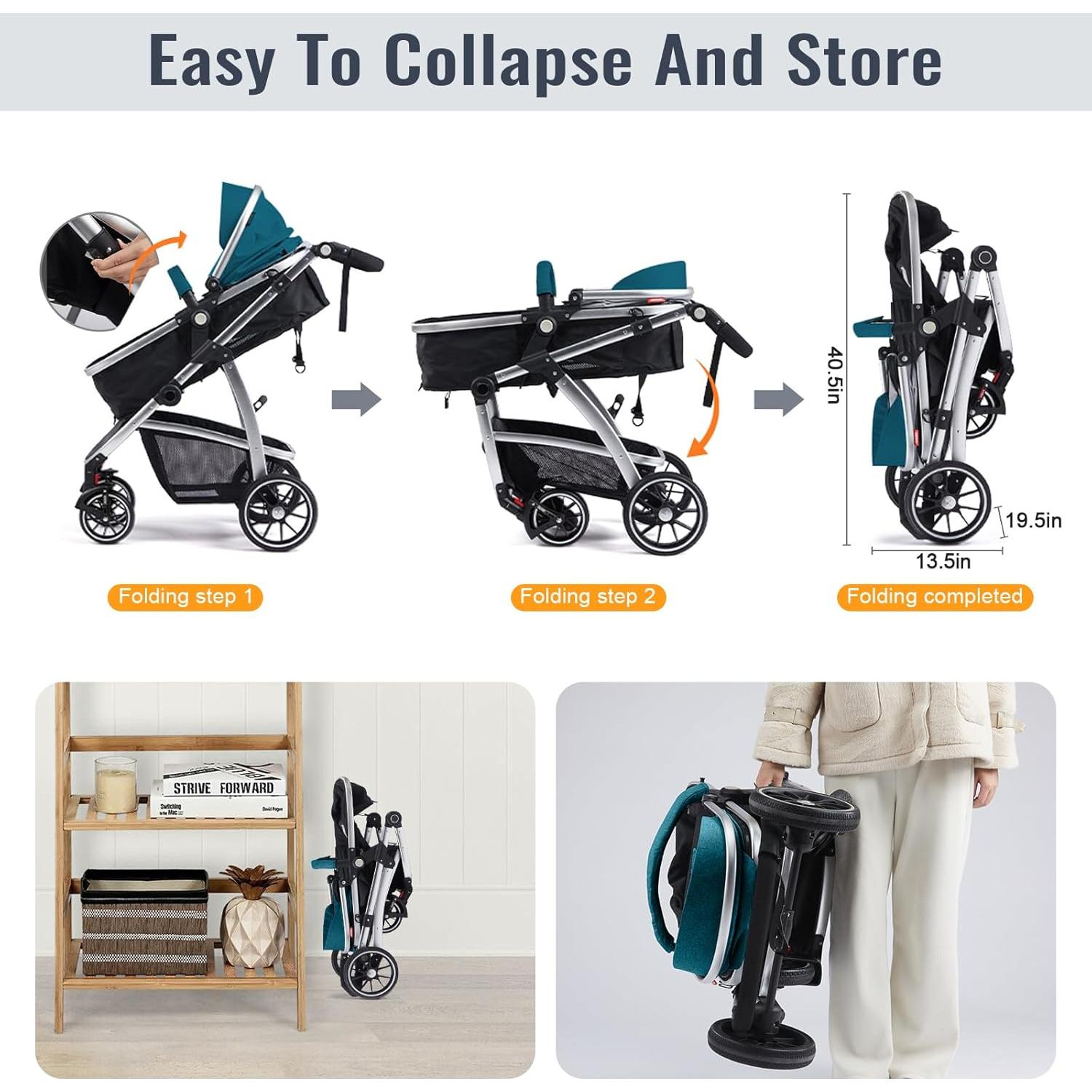 Cochecito 2 en 1 Hagaday Azul Reversible Plegable