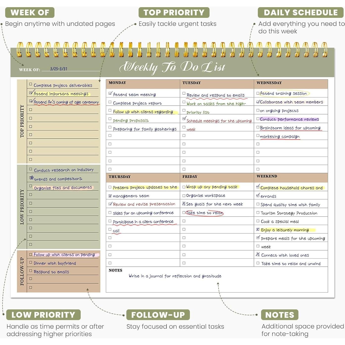 Bloc de Notas Semanal No Fechado ZOTIA A4 52 Hojas