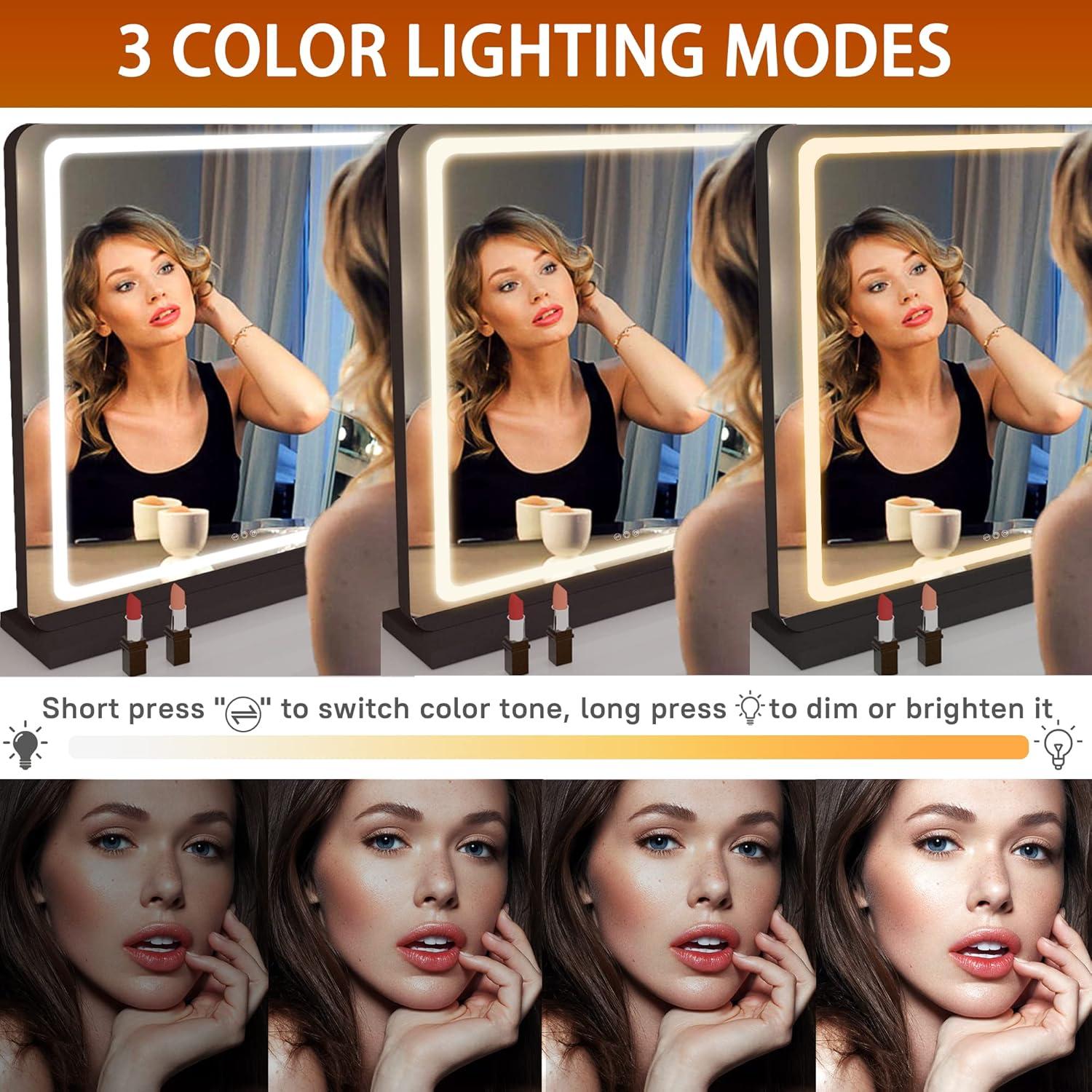 Espejo de tocador Hasipu LED 80x56 cm con 3 modos y control táctil