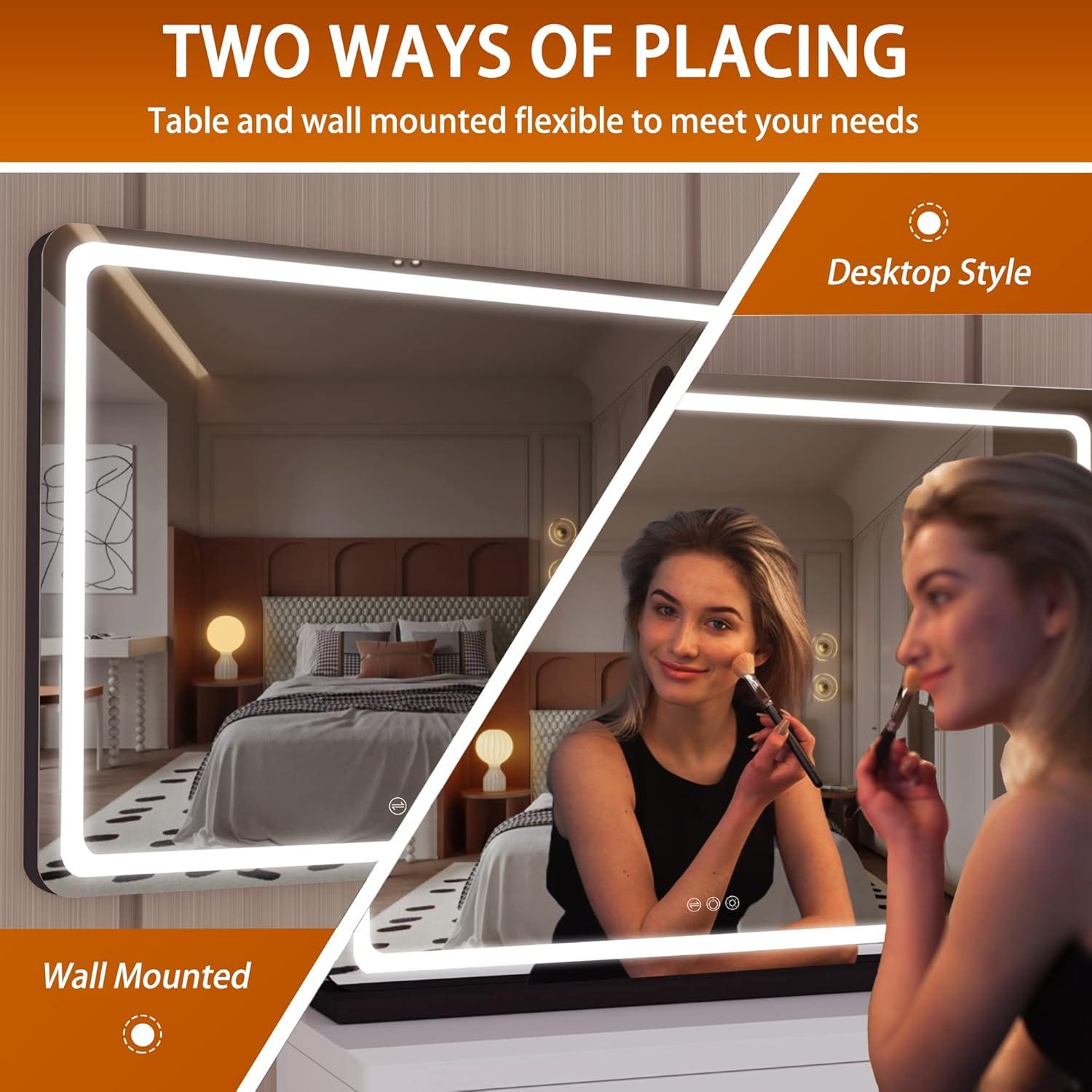 Espejo de tocador Hasipu LED 80x56 cm con 3 modos y control táctil