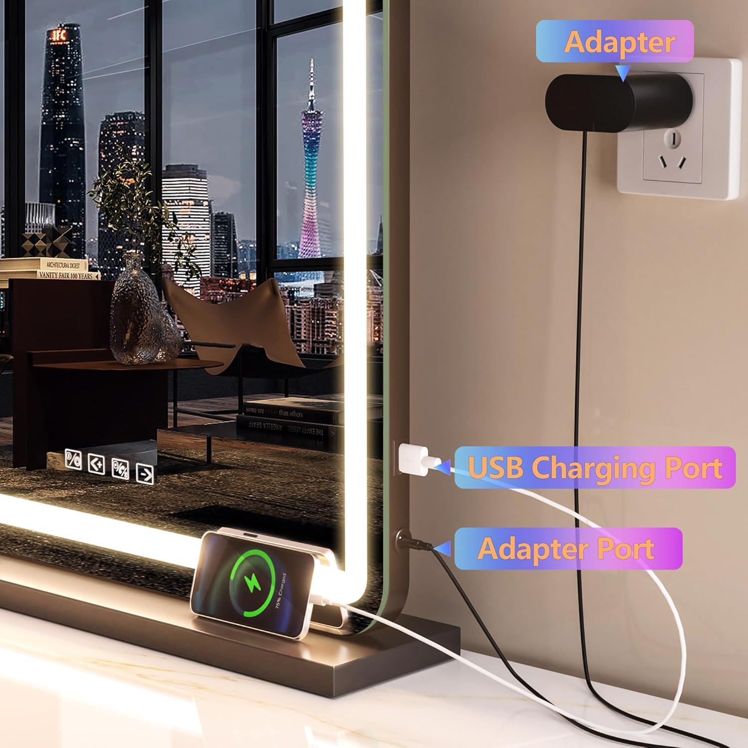 Espejo de tocador Hasipu LED 80x56 cm con 3 modos y control táctil