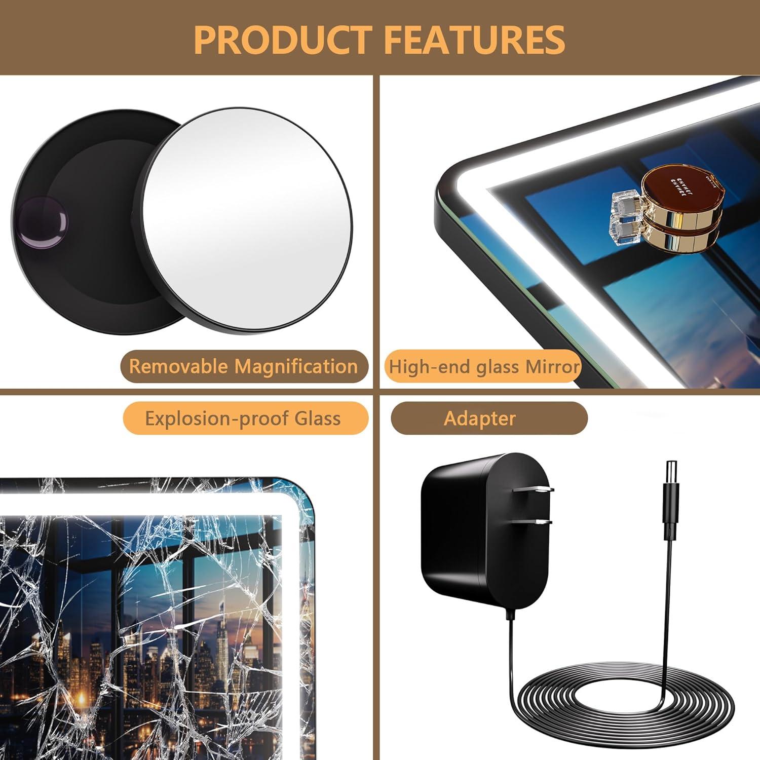 Espejo de tocador Hasipu LED 80x56 cm con 3 modos y control táctil