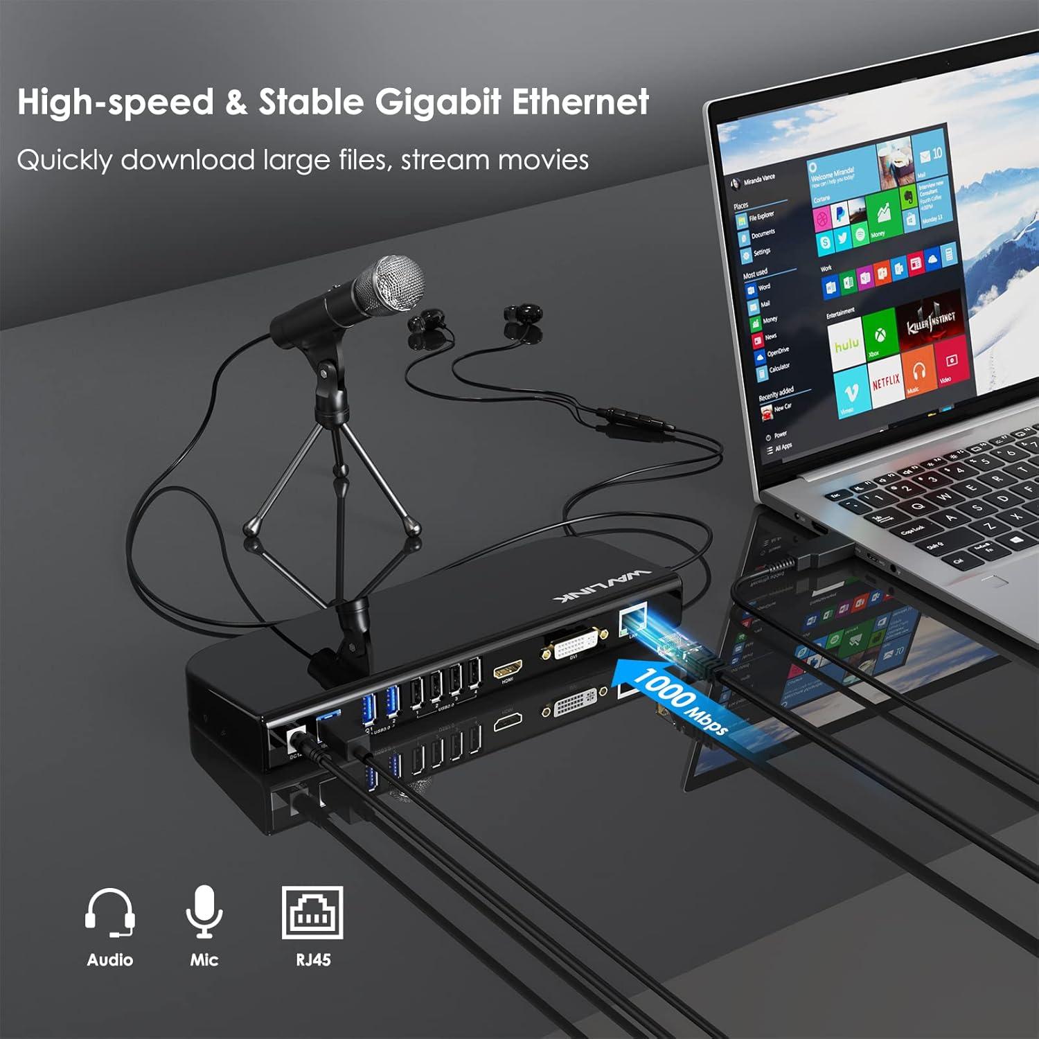 Estación de Acoplamiento USB WAVLINK Doble Monitor HDMI DVI