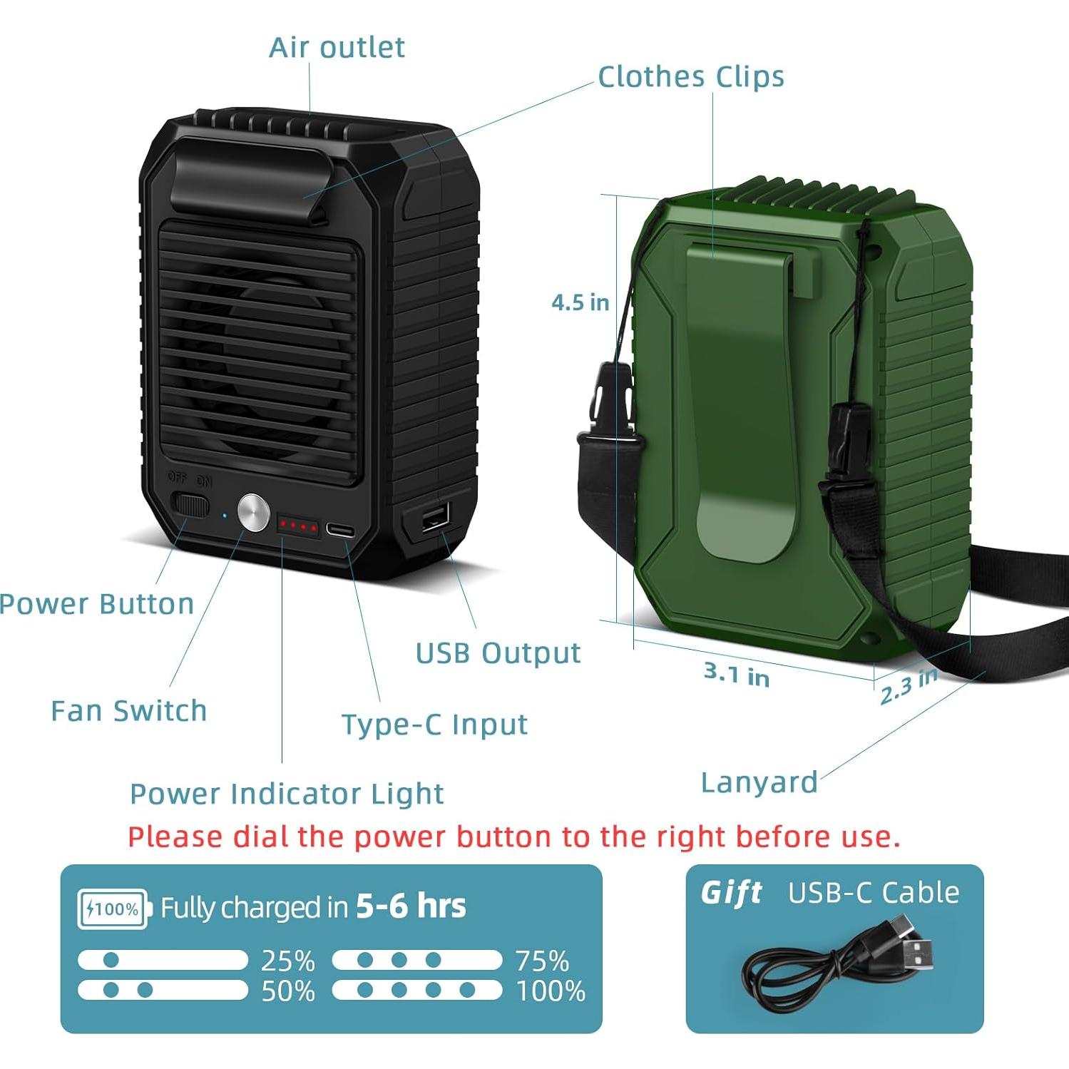 Ventilador Portátil Clip de Cintura CIVPOWER 10000mAh 3 Velocidades