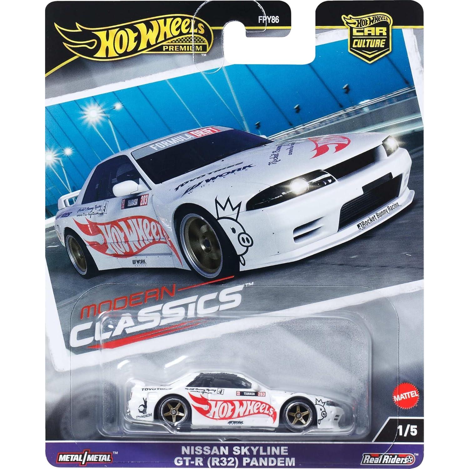 Premium Car Culture Collectible Toy Car, 1:64 Scale Die-Cast Nissan Skyline GT-R (R32) Pandem, Modern Classics Vehicle with Real Riders Tires