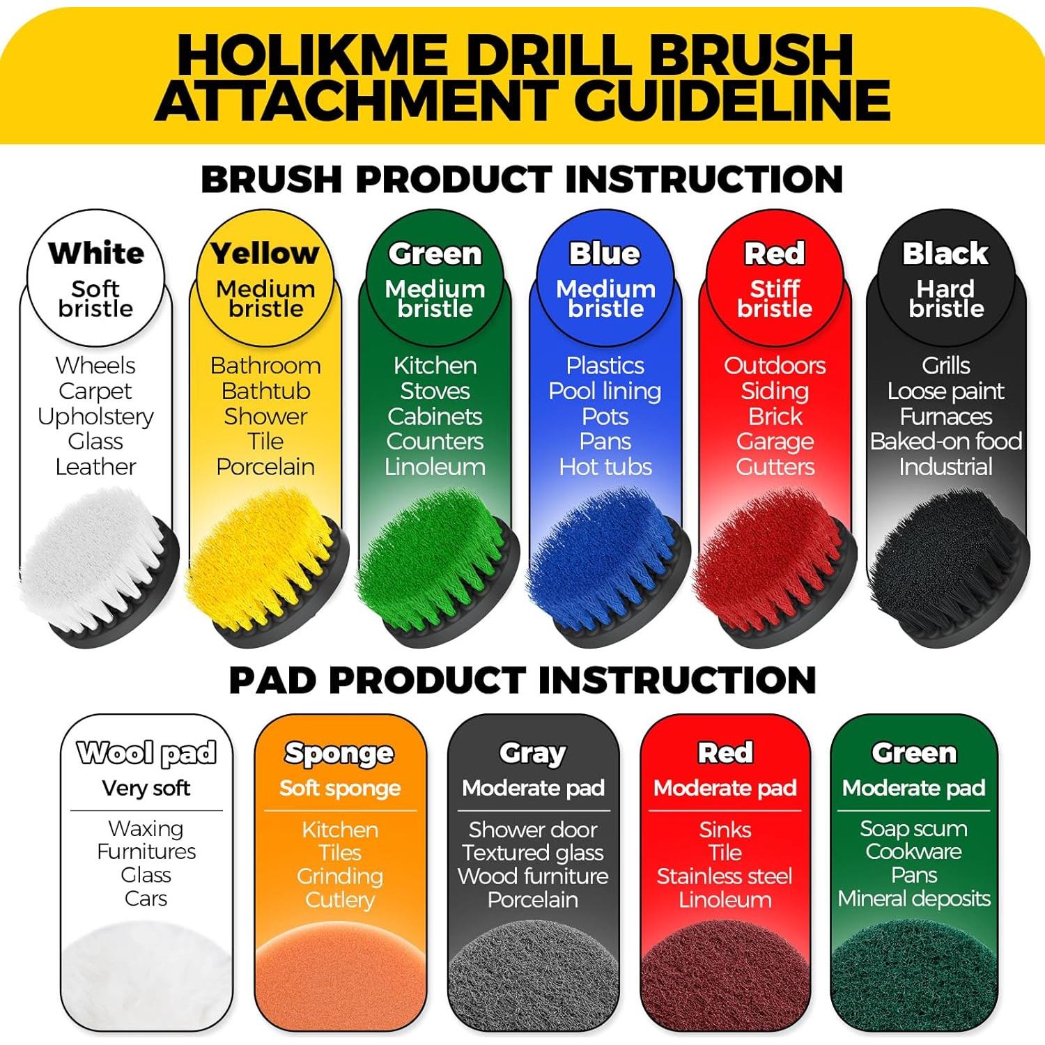 Juego de Accesorios de Cepillo de Taladro Holikme 15 Piezas