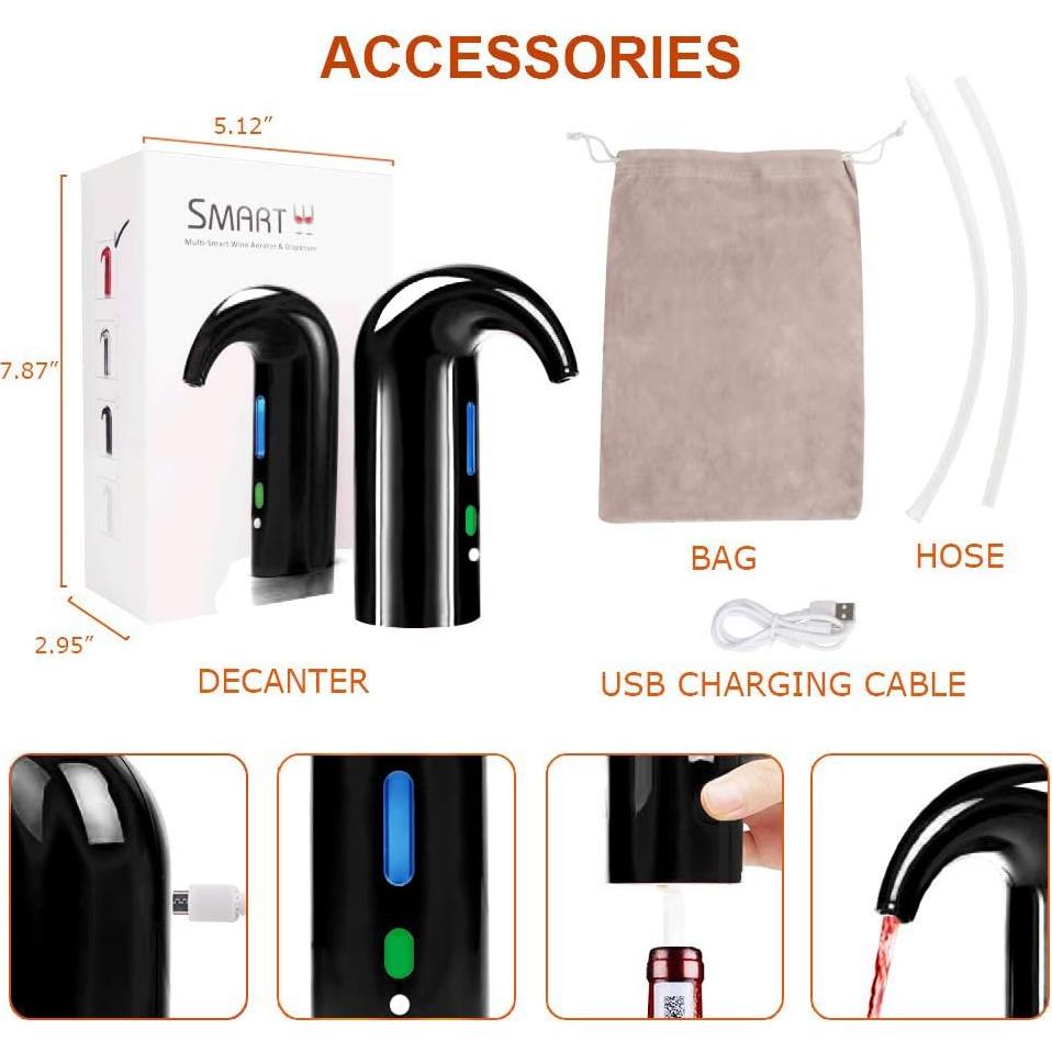 Aerador de Vino Eléctrico HIVIEW Negro - Dispensador y Decantador