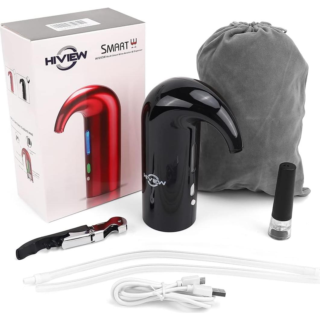 Aerador de Vino Eléctrico HIVIEW Negro - Dispensador y Decantador
