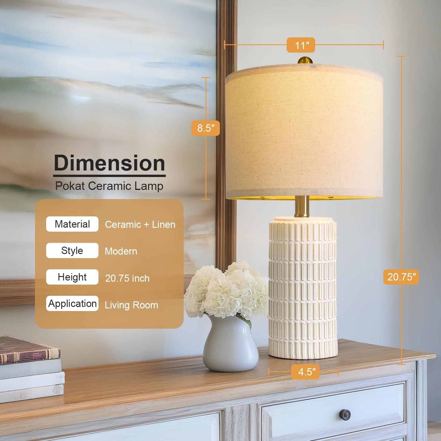 Juego de 2 Lámparas de Mesa Cerámica PoKat 20" Beige y Blanco