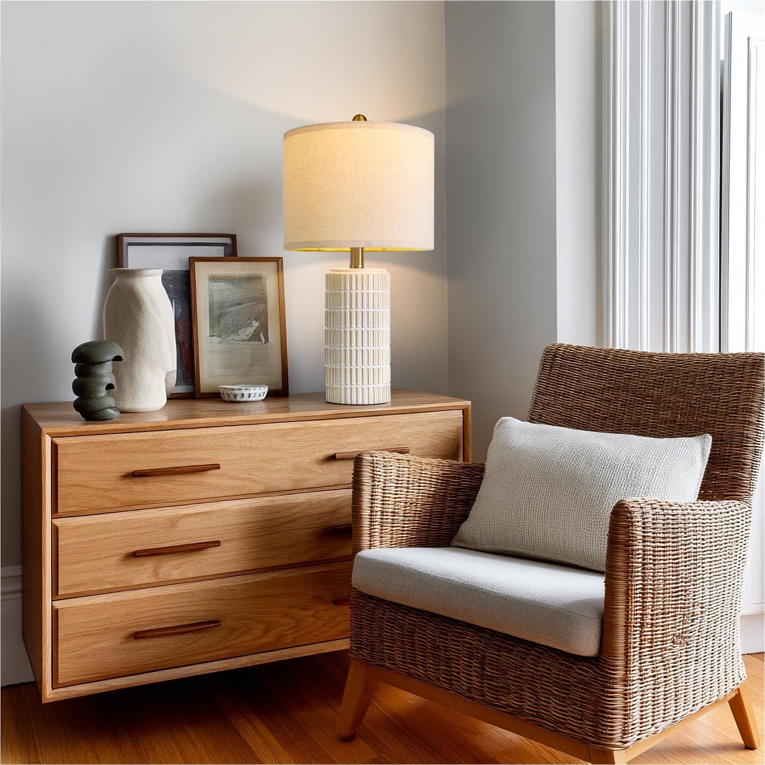 Juego de 2 Lámparas de Mesa Cerámica PoKat 20" Beige y Blanco