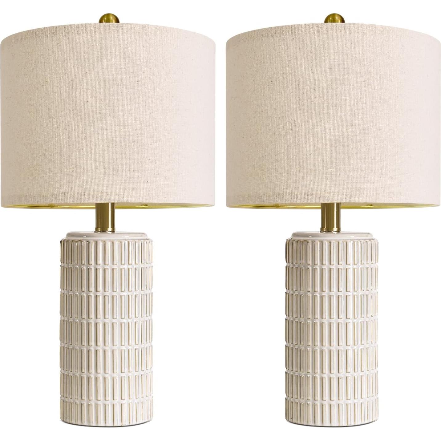 Juego de 2 Lámparas de Mesa Cerámica PoKat 20" Beige y Blanco