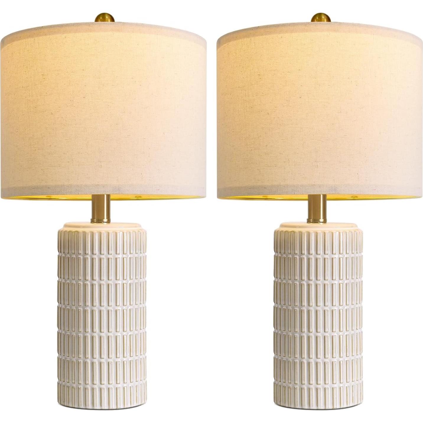 Juego de 2 Lámparas de Mesa Cerámica PoKat 20" Beige y Blanco