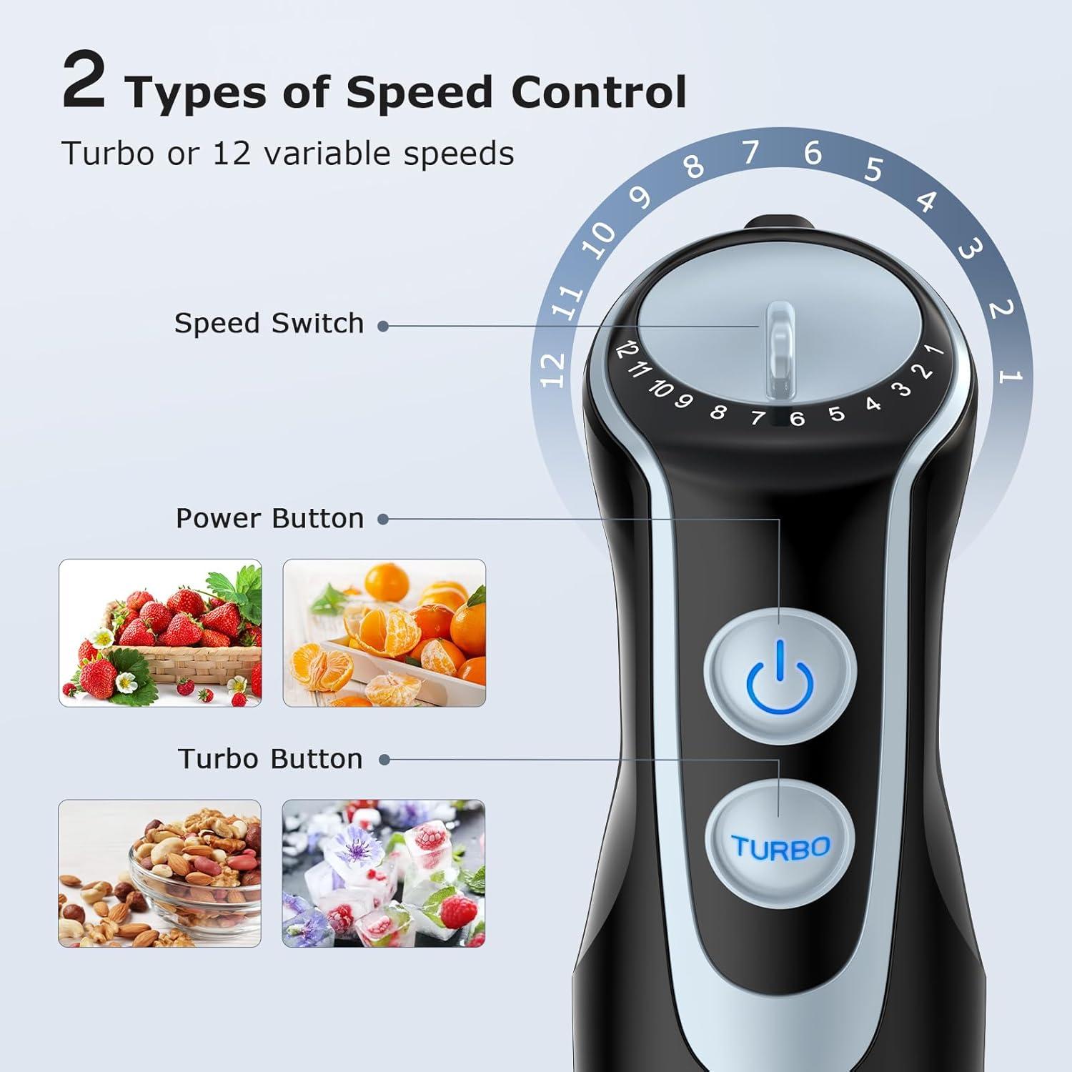 Batidora de Inmersión FRESKO 500W con Vaso 700ml y 12 Velocidades